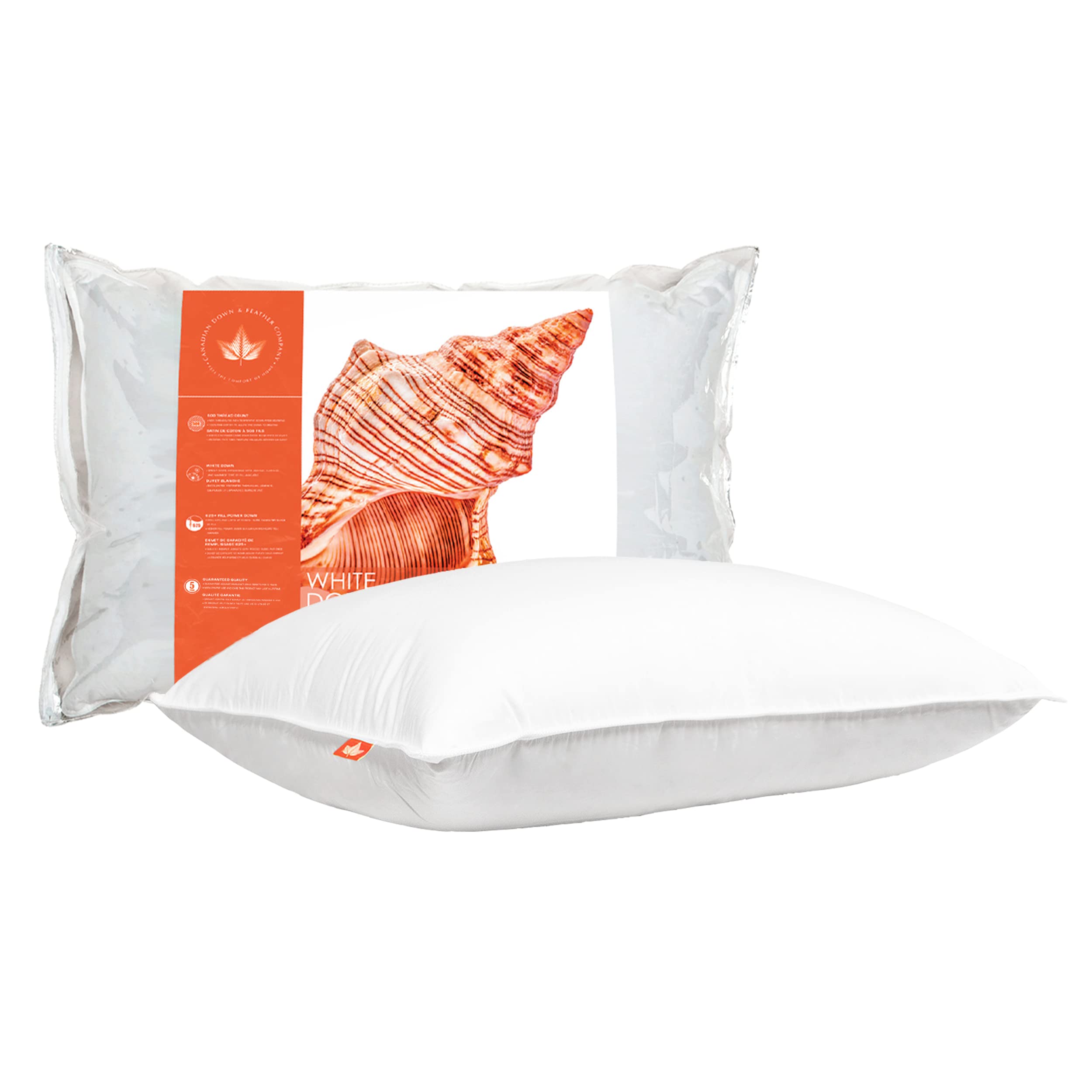Premium 625 Fill Power White Down Sleeping Pillow - King Size Firm Support - 100% Cotton 500 Thread Count Hypoallergenic Shell - Made in Canada - Ideal for Back Sleepers & Luxury Bedding
