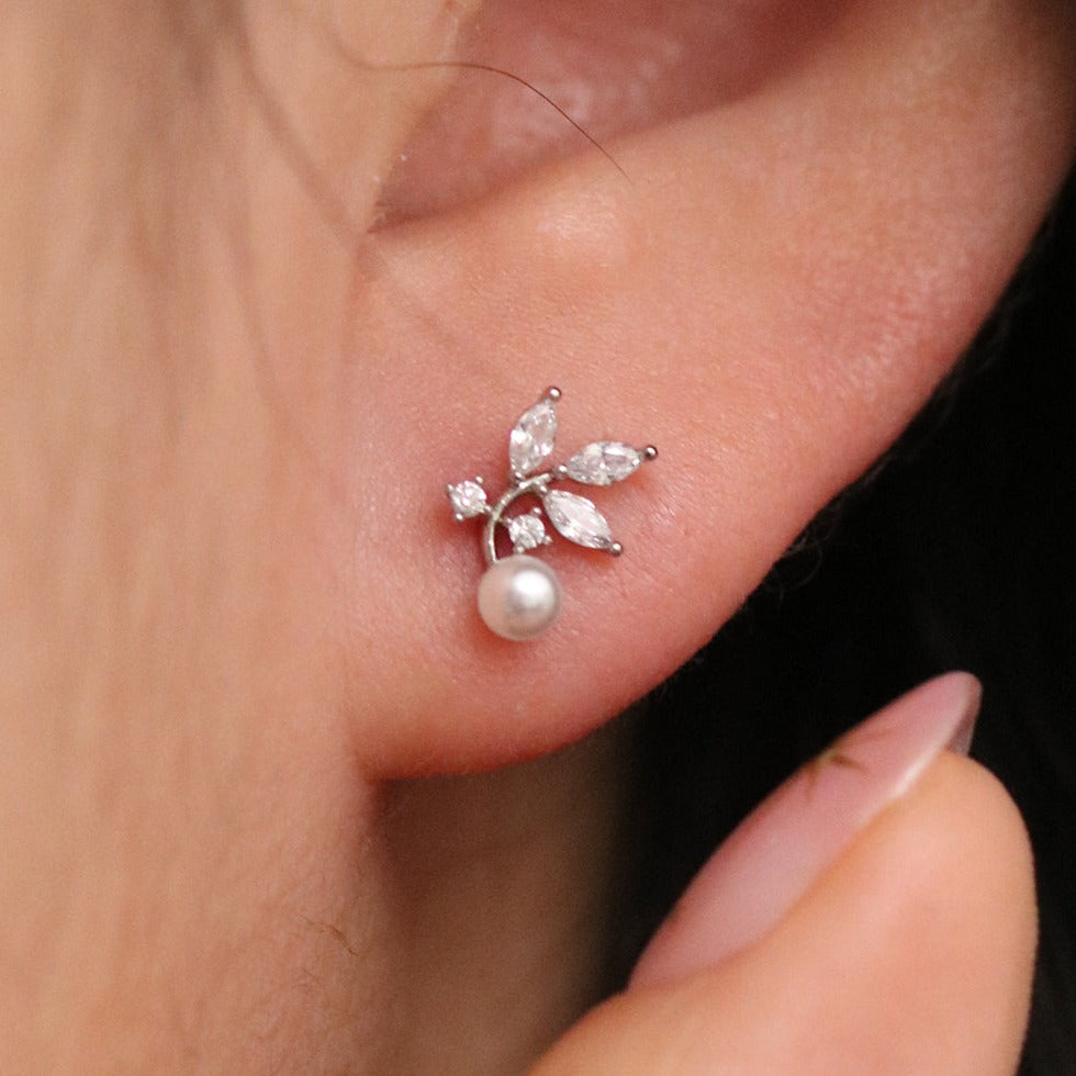 Elegant Cubic Branch Pearl Earrings for Women - Dainty Pearl Stud Earrings for Daily Wear, Parties & Special Occasions