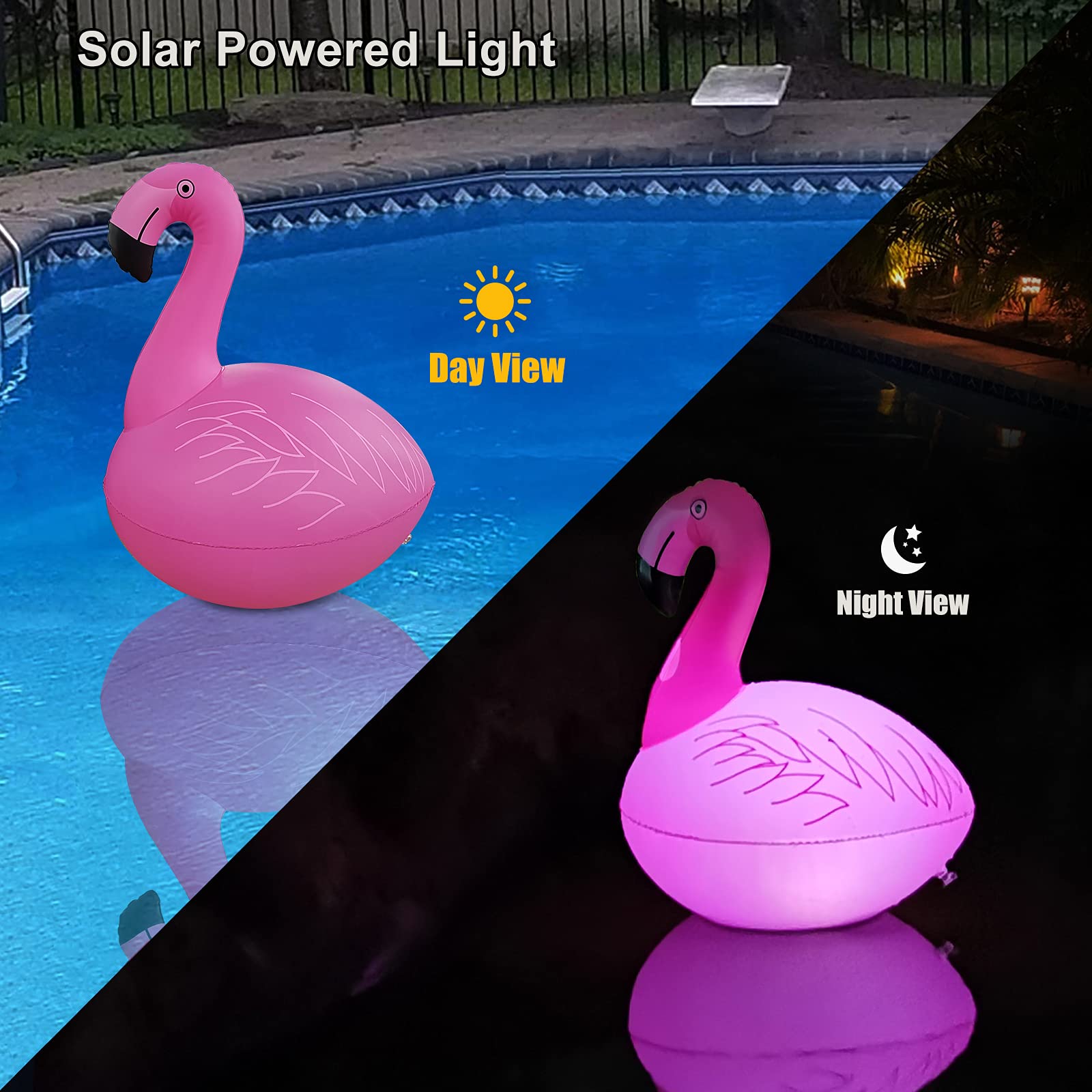 2PCS Solar Floating Pool Lights & 2PCS Solar Flamingo Lights - IP68 Waterproof LED Glow Balls for Swimming Pools, Garden, Backyard, Pathway Decor - Perfect for Nighttime Pool Parties & Outdoor Ambiance