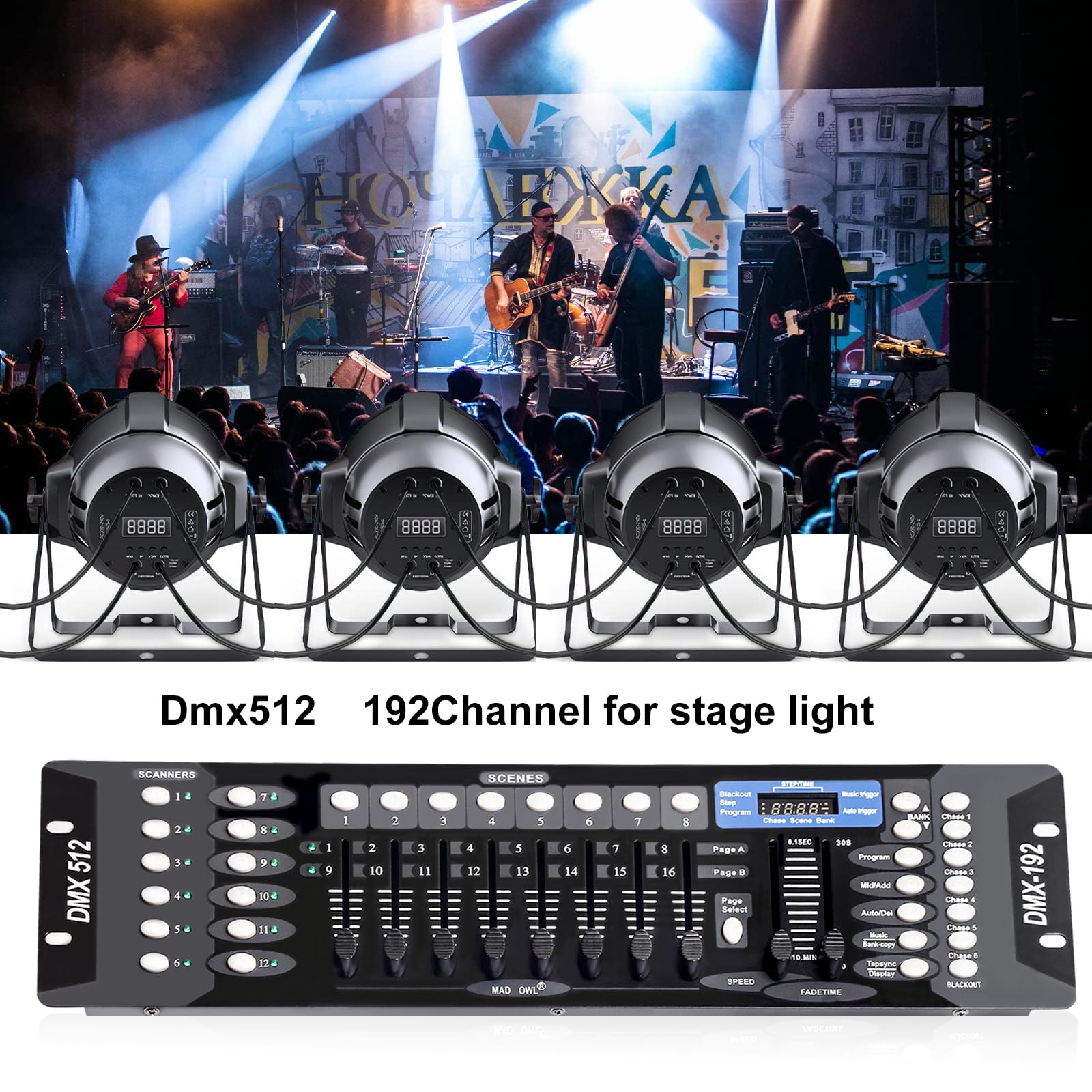 Professional 192-Channel DMX512 Controller for DJ Lights & Stage Lighting - DMX Board with 2m/6.6ft DMX Cables - Perfect for Clubs, Concerts & Live Events