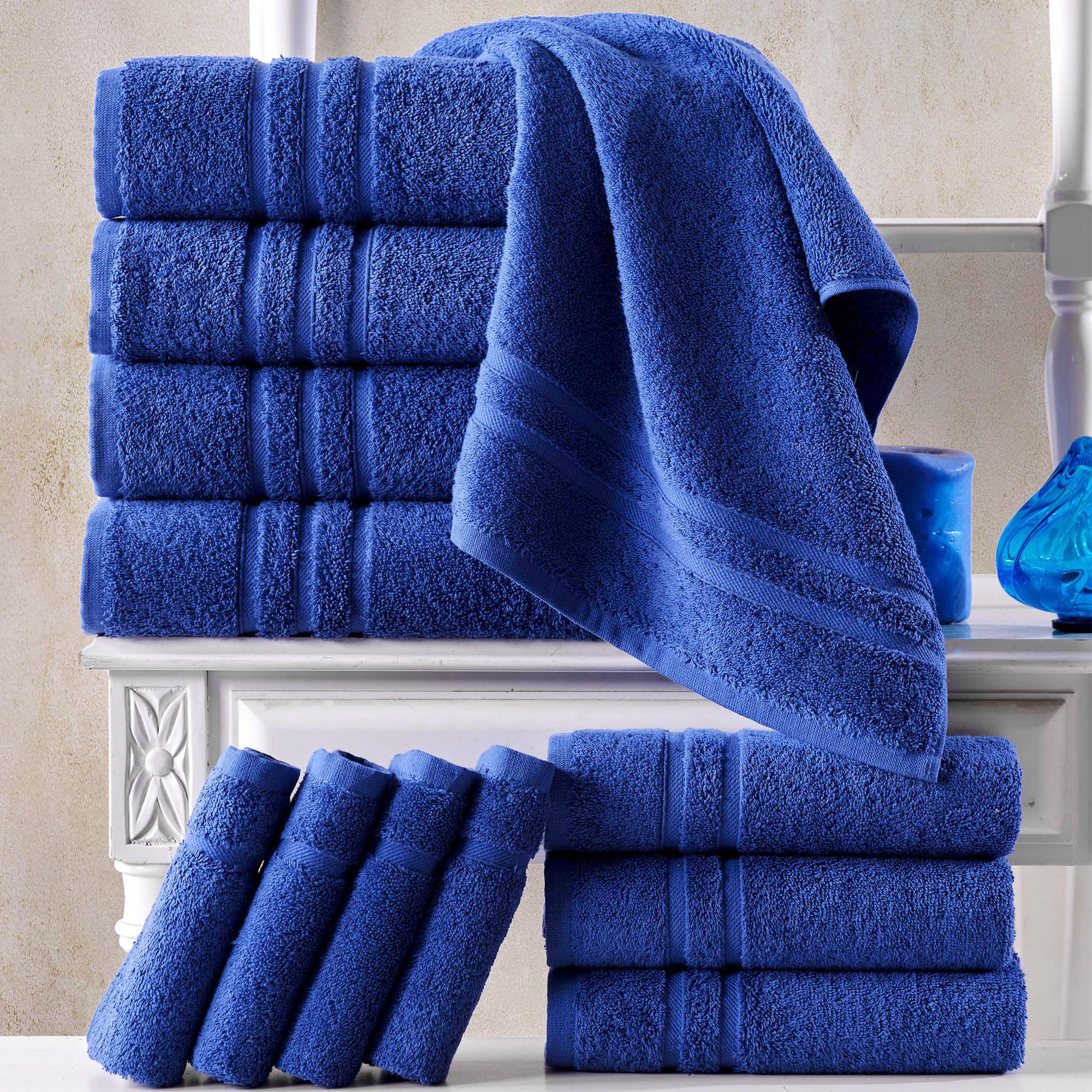 Premium 100% Cotton Bath Towels 4 Pack - Soft, Absorbent 600 GSM Linen Royal Blue Towels for Spa, Bathroom & Beach | Hawmam Luxury Towel Set for Daily Use & Gifts