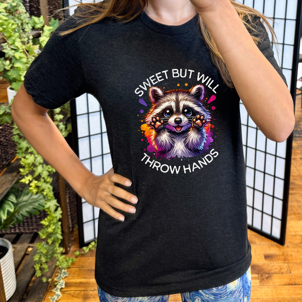 Sweet But Will Throw Hands Unisex T-Shirt - Funny Sarcastic Tee for Men & Women - Perfect for Casual Wear, Gifts, and Parties
