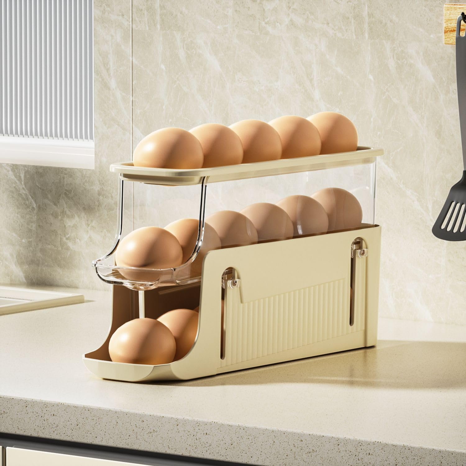 Space Saving Rolling Egg Dispenser - Clear Stackable Egg Holder for Kitchen Storage (Pack of 1) | Perfect for Refrigerator Organization & Farm Fresh Egg Display