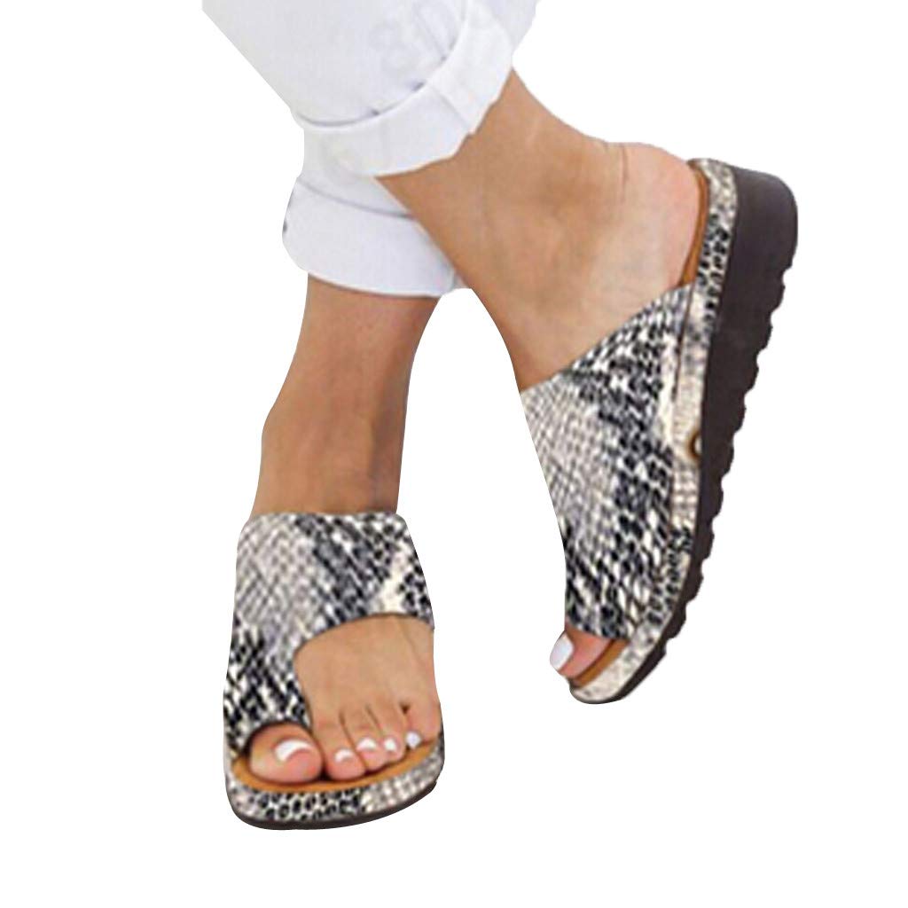 Drindf Women's Comfortable Platform Flat Sole PU Leather Orthopedic Sandals - Bunion Corrector, Soft Ring Slides, Casual Flip Flops & Slippers for Everyday Wear, Home, and Outdoor Use