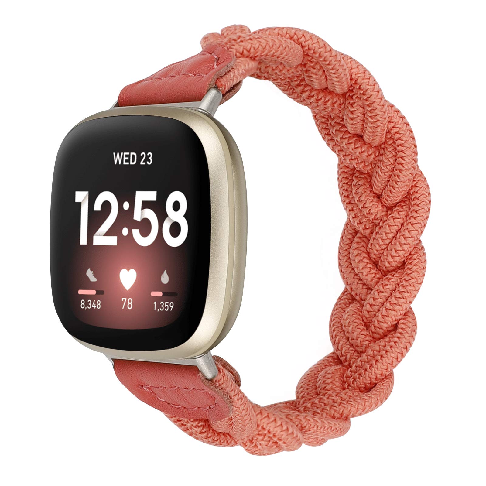 Premium Elastic Braided Solo Loop Band for Fitbit Sense/Sense 2/Versa 3/Versa 4 - Slim Stretchy Woven Wrist Strap Accessory for Women (Hot Pink) - Perfect for Workouts, Running & Everyday Wear