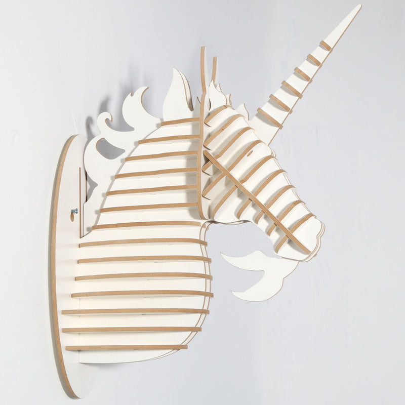 Mythical White Wooden Unicorn Head Sculpture - Bible Inspired Fairy Tale Animal Wall Art for Home Decor - Perfect for Nursery, Bedroom & Living Room Décor