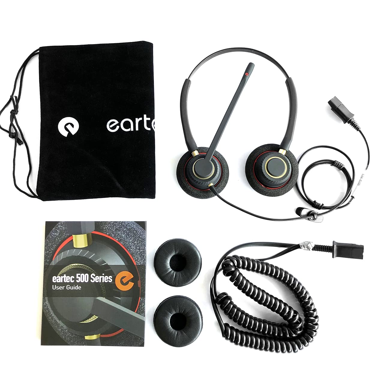 Eartec Office Headset with Noise Cancellation for Polycom VVX 101/201/300/301/310/311 VoIP Phones - EAR510D QD002(P) Dual Ear Headset for Business Calls & Remote Work