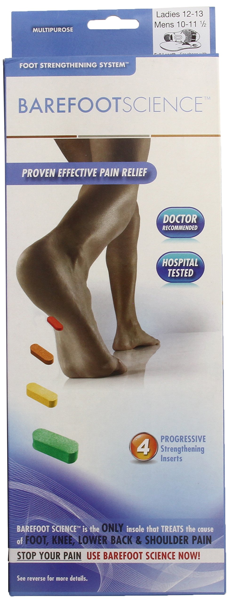 Barefoot Science 4-Step Multi-Purpose Insoles for Flat Feet & Arch Support - Full Length Orthotic Inserts for Men & Women - Size Large - Perfect for Running, Walking & Standing All Day