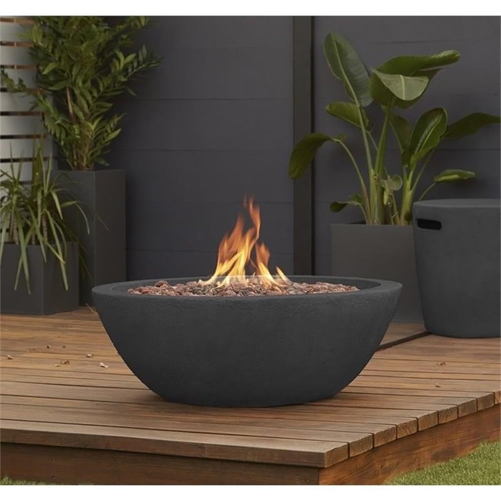 Bowery Hill Traditional Slate Gray Propane Fire Pit Bowl - Outdoor Patio, Backyard, Camping & Garden Decor