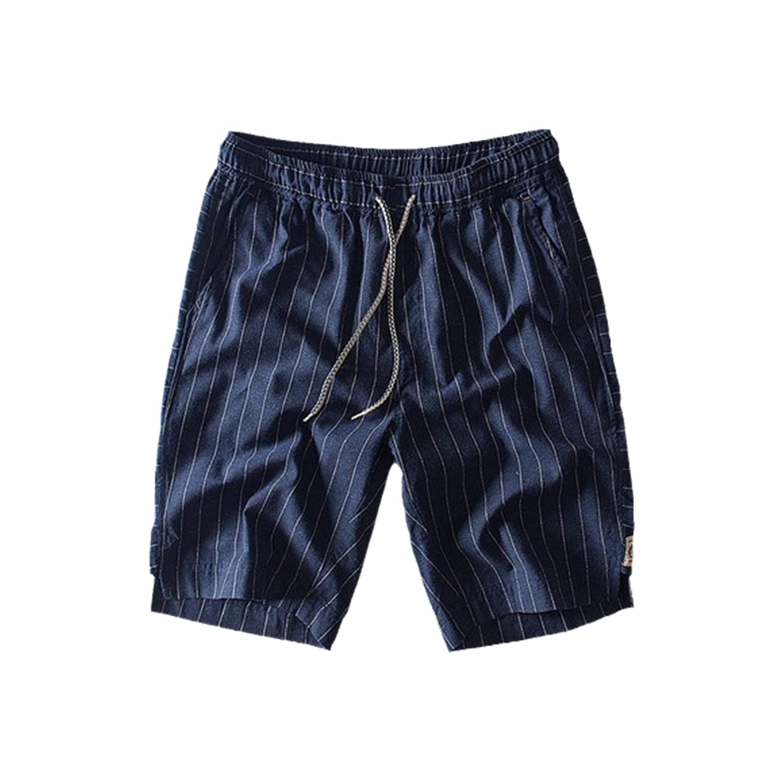 Kuendrem Men's Summer Linen Shorts - Elastic Waist Casual Striped Shorts in Blue | Perfect for Beach, Vacation & Everyday Wear