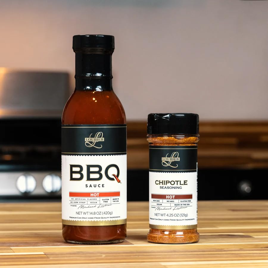 **Loubier's Award-Winning Hot BBQ Sauce & Hot Chipotle Rub – Organic, Gluten-Free, Made in USA – Perfect for Grilling, Smoking, or Roasting Meat & Veggies – Unique Flavor Enhancer**