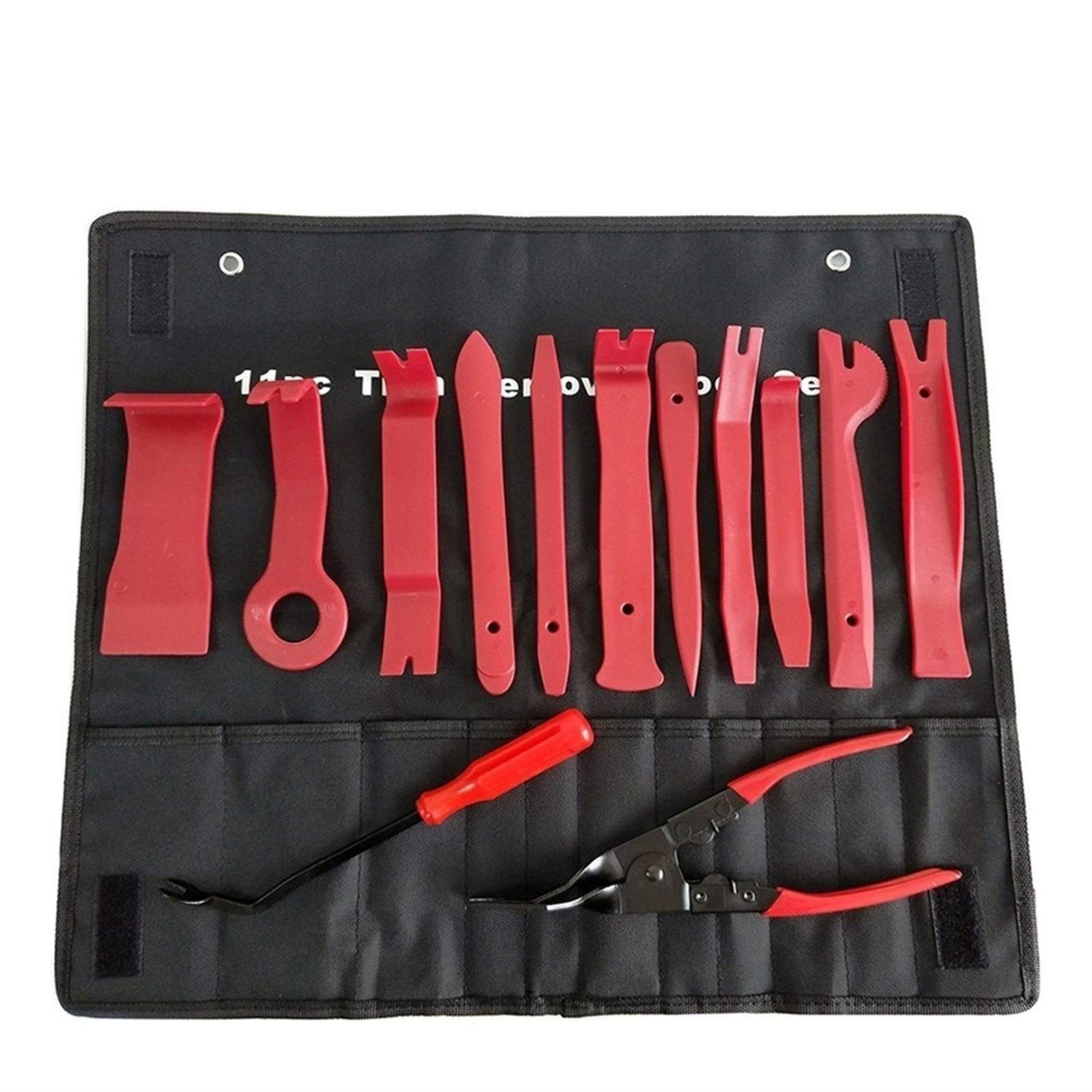 MOUNTAIN MEN Professional Auto Trim Removal Tool Kit - 7/11/13pc Car Audio Radio Repair Set with Pry Bars & Clip Tools for Door Dash Panel Installation (13pc Red Bag) - Perfect for Car Stereo Installation & Interior Trim Repair