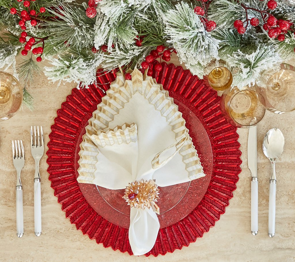 Etoile Red Placemat Set of 2 - Premium Cotton Table Mats with Gift Box - Perfect for Dining, Kitchen Decor & Holiday Gifting
