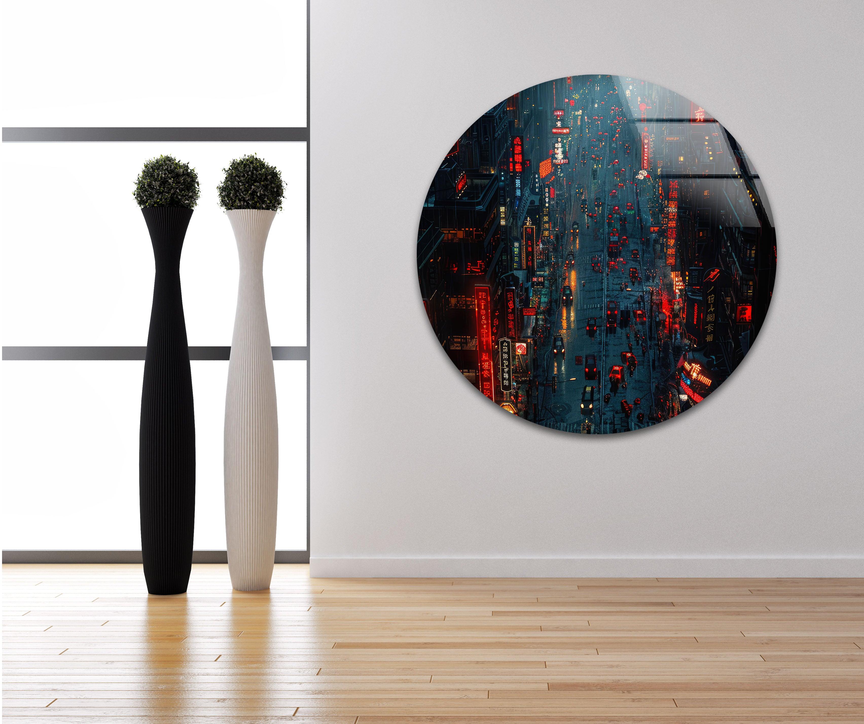 Modern City Skyline Glass Wall Art - Stunning Urban Landscape Decor for Living Room, Office & Bedroom
