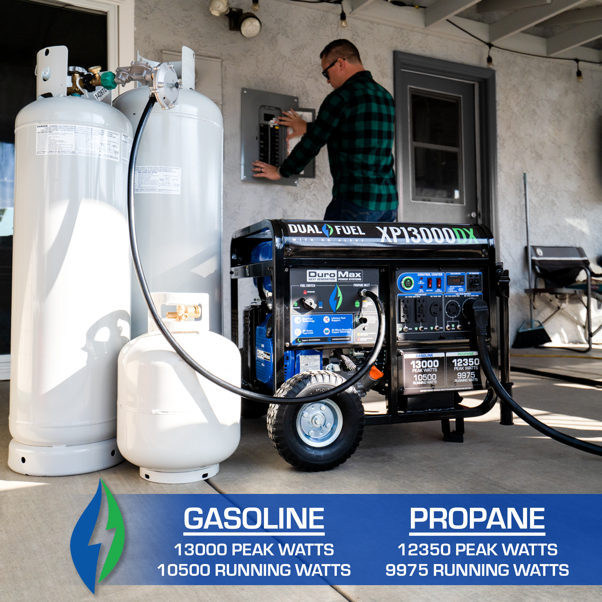 13,000W Dual Fuel Portable Generator with CO Alert - Reliable Backup Power for Home, Camping & Emergency Use