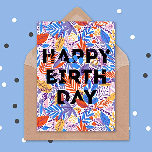 Premium Birthday Greeting Card with Floral Typography & Envelope - Wee Blue Coo Elegant Woven Design - Perfect for Anniversaries, Thank You Notes & Special Occasions