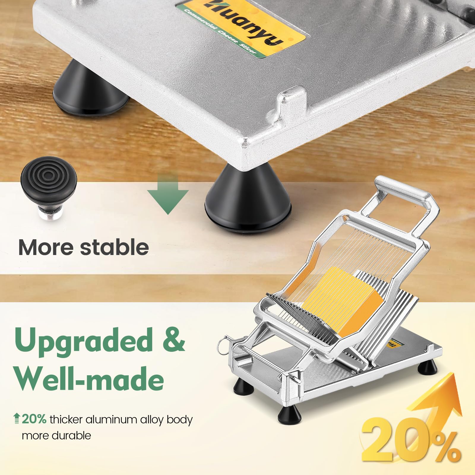 Huanyu Commercial Cheese Slicer with 316 Stainless Steel Wire & Aluminum Alloy Body - Removable 1/5 Inch Butter Cutting Blade for Block Cheeses - Perfect for Delis, Restaurants, and Home Kitchens