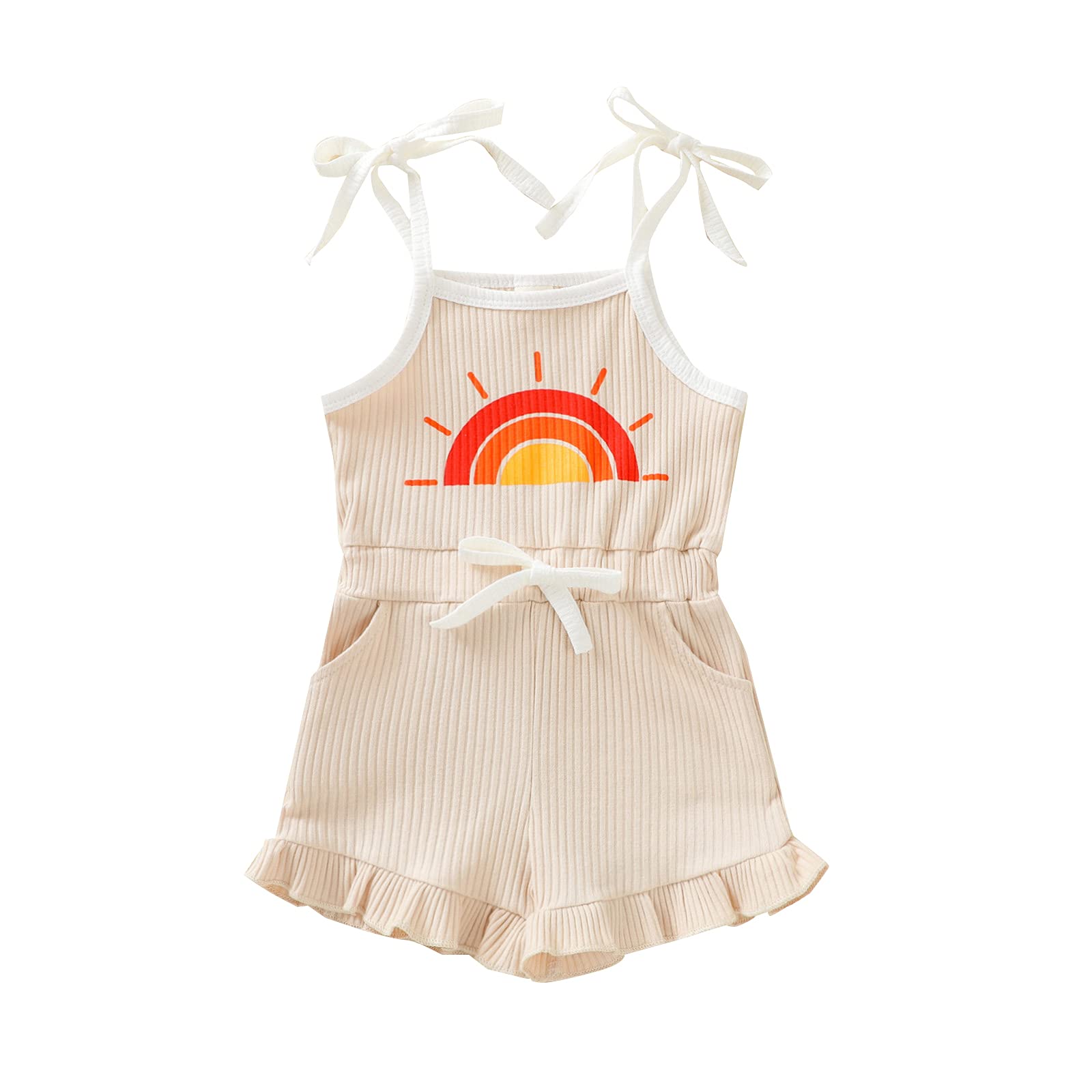 Rainbow Sleeveless Romper Jumpsuit for Baby Girls - Soft Cotton Summer Outfit with Adjustable Straps | Perfect for Playdates, Beach Trips & Photoshoots