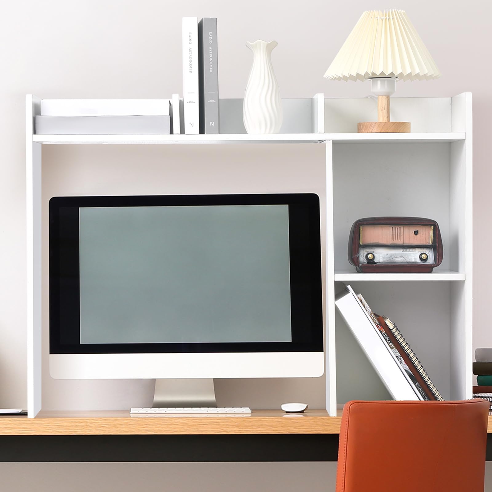 5-Tier White Desk Organizer with Bookshelf & Hutch - 32.5