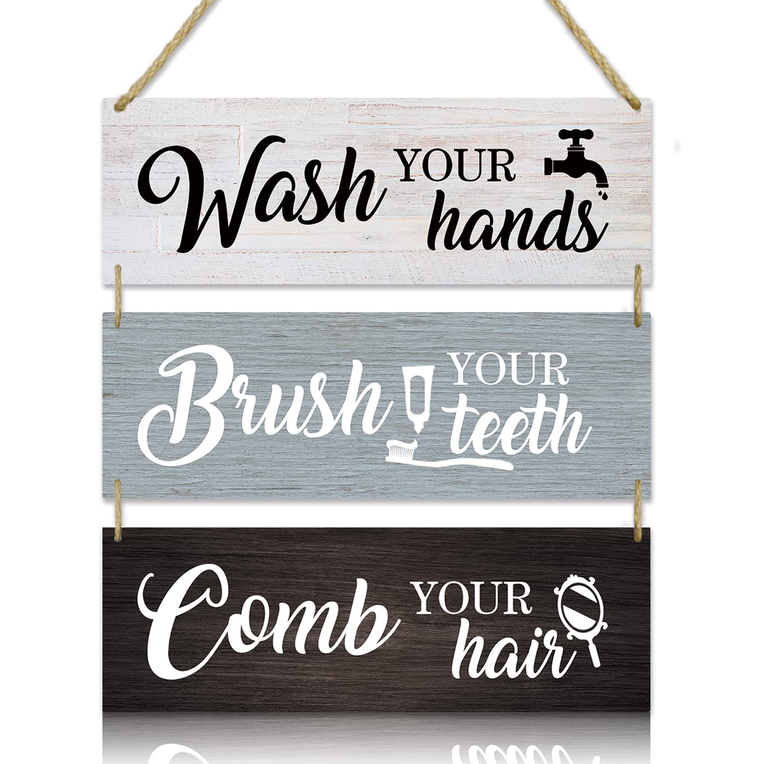 TOARTI 3-Piece Rustic Hanging Wooden Signs - 10.3x30.3cm Vintage Bathroom Wall Decor, Farmhouse Laundry Room Wall Art Plaque - Perfect for Bathroom, Laundry Room & Home Décor