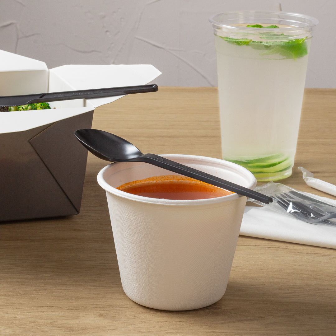 Eco-Friendly Black CPLA Plastic Spoons - Compostable, Heat Resistant, Individually Wrapped (6.5