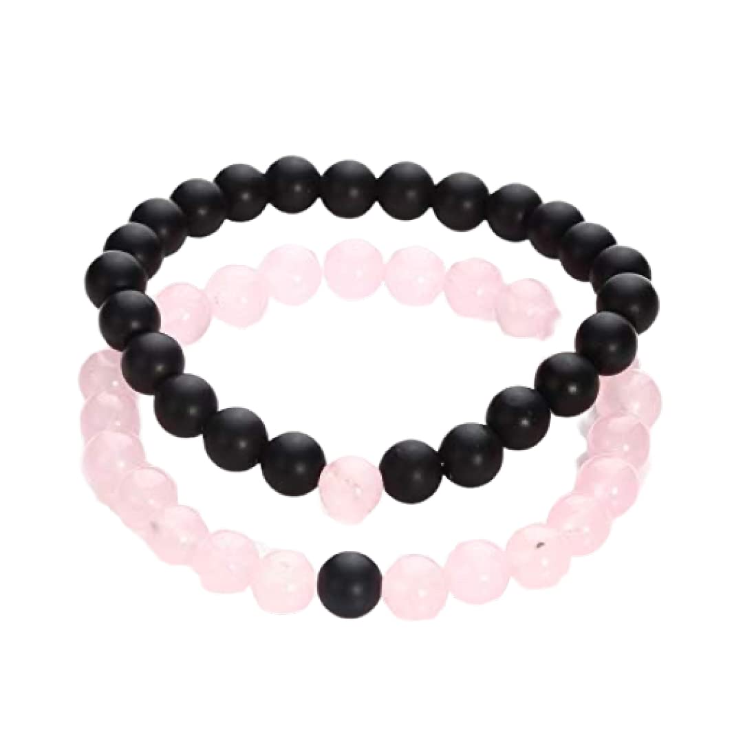 Rose Quartz & Agate Stretch Bracelets Set of 2 - Healing Crystal Jewelry for Women, Adjustable Beaded Bracelets for Stress Relief & Positive Energy - Perfect for Yoga, Meditation & Everyday Wear