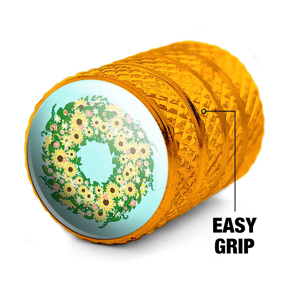 Summer Sunflower Wreath Graphics Wheel Caps - Aluminum Valve Stem Covers for Motorcycle & Bicycle Tires - Perfect for Bike Decor & Summer Riding Accessories