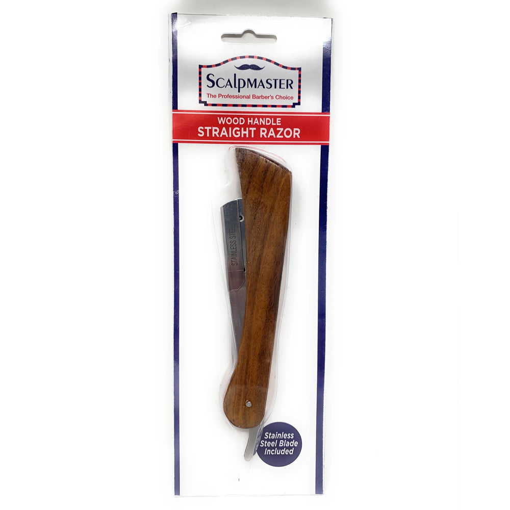 Professional Scalpmaster Wooden Handle Straight Edge Razor - Barber Shaving Tool for Precision Haircuts & Beard Grooming | Perfect for Home Use, Salon Professionals & Gift Giving