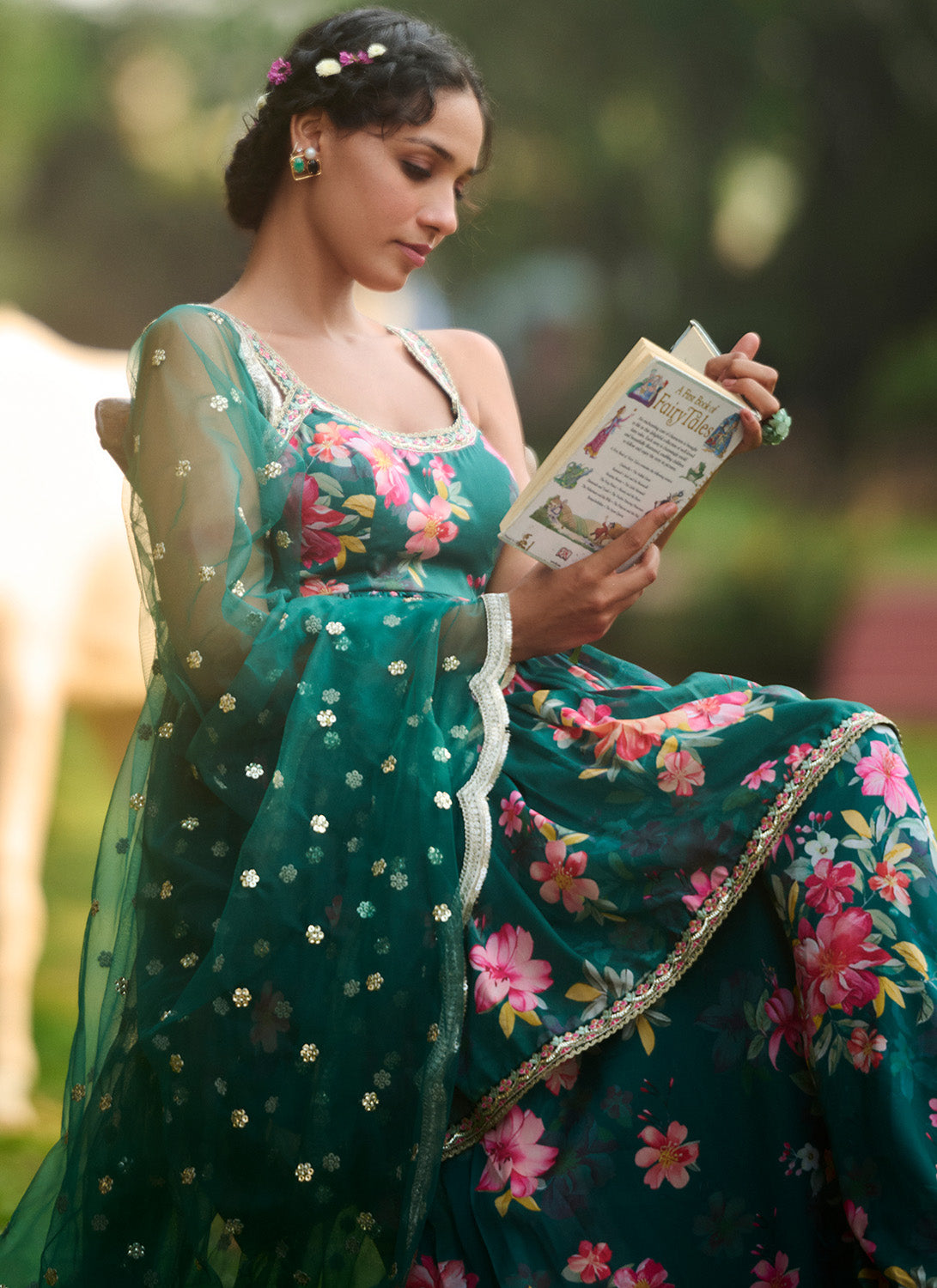 Elegant Green Multicolor Floral Printed Sharara Suit for Women - Perfect for Weddings, Parties & Festive Occasions