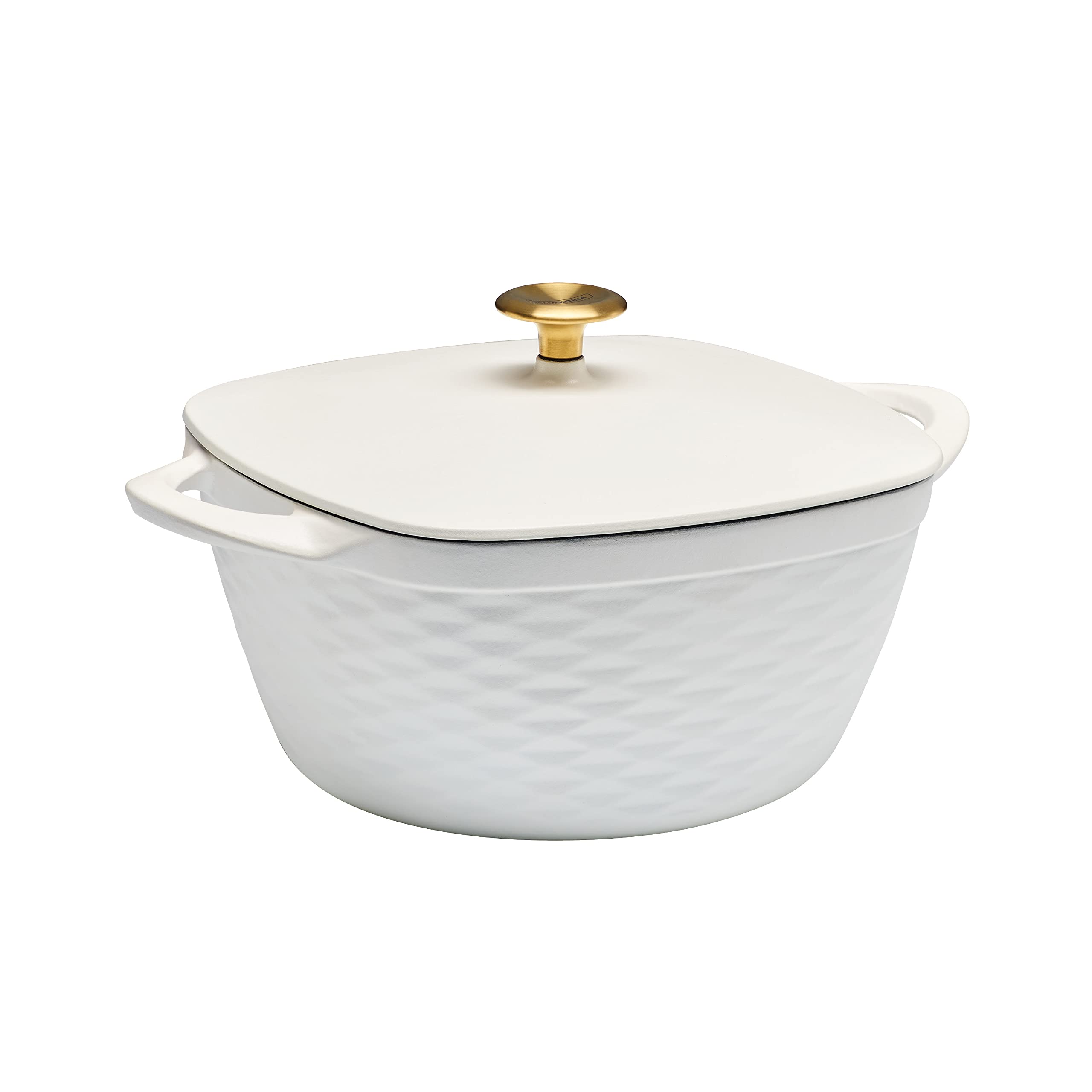 Prisma 7 Quart Enameled Cast Iron Square Dutch Oven with Lid - White | Perfect for Braising, Stewing & Baking Bread | Stovetop to Oven Safe Cookware