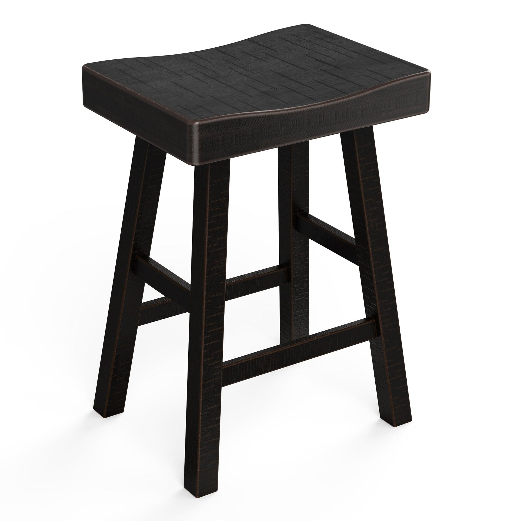 Set of 2 Farmhouse Solid Wood Bar Stools - Backless Saddle Seat Counter Height Chairs for Kitchen Island, Breakfast Nook & Home Office - Perfect for Rustic Decor, Dining & Small Space Living