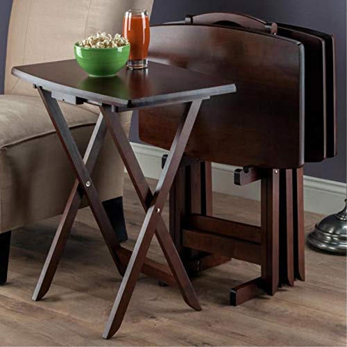 Ergode Wood Dylan 5-Piece Folding Snack Table Set - Sturdy X-Frame Base, Compact Upright Stand, Easy Assembly - Perfect for Living Room, Patio, or Outdoor Entertaining (Brown)