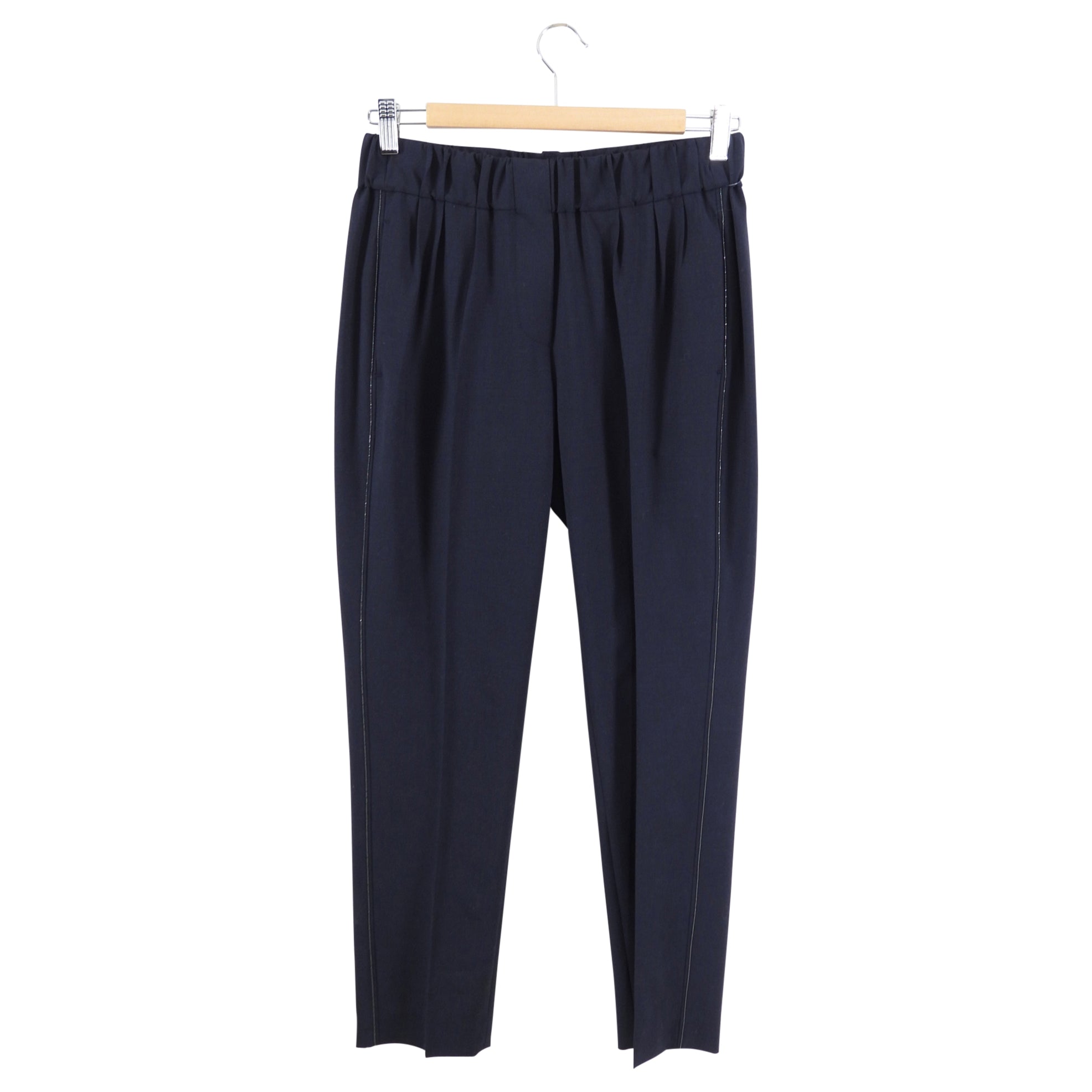 Brunello Cucinelli Midnight Blue Wool Blend Monili Trouser for Women - Size 4 (US) - Premium Tailored Dress Pants for Office, Business Meetings & Formal Events