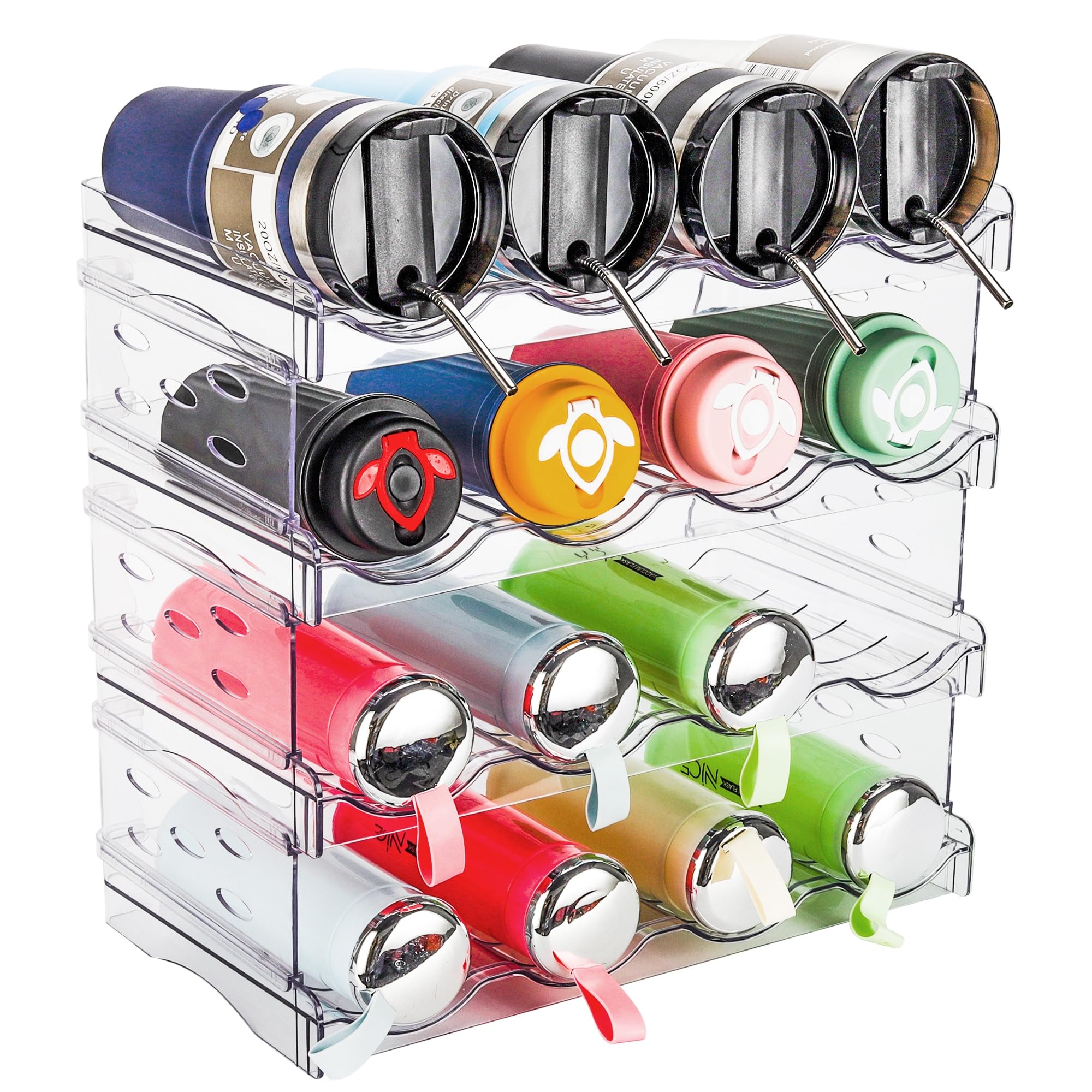 **4-Tier Stackable Water Bottle Organizer for 30 OZ Stanley Tumblers & Wine Bottles - Clear Cabinet Storage Rack Holds 16 Bottles - Perfect for Pantry, Kitchen & Office Organization**