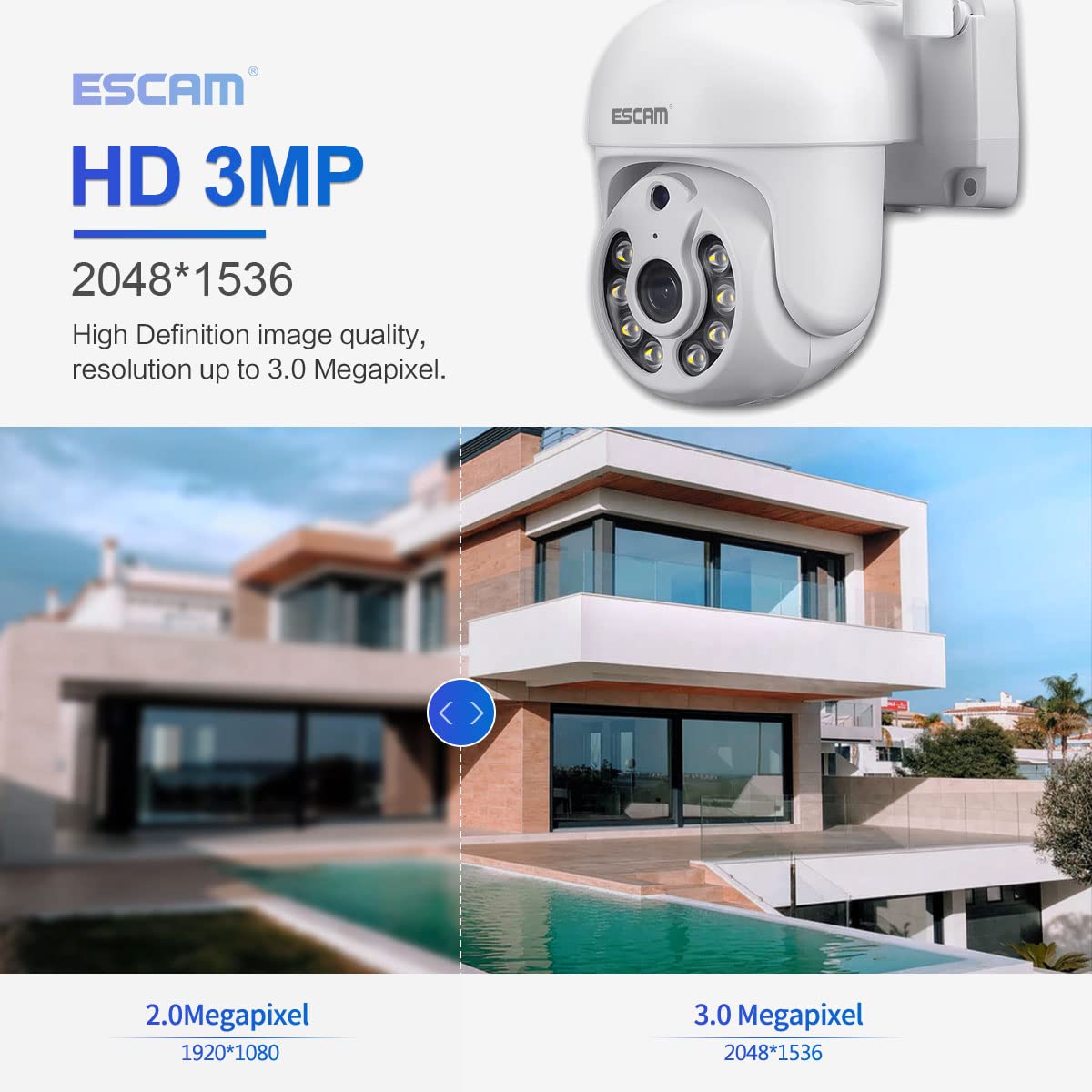 ESCAM WNK710 3MP Wireless WiFi IP Security Camera - Indoor Smart Home Camera with Motion Detection, Human Detection, 2-Way Audio & Night Vision - Ideal for Baby Monitor, Pet Camera, Nanny Cam, Garage & Yard Surveillance (White)