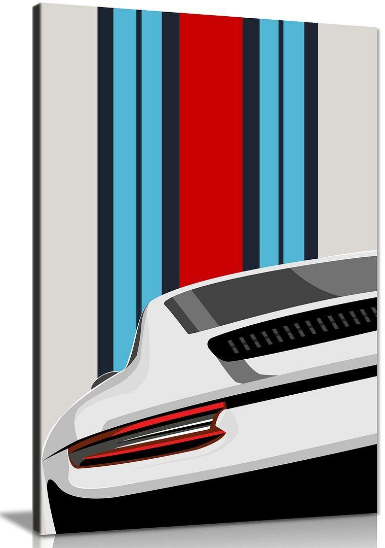 White Porsche Pop Art Abstract Canvas Wall Art Print - 36x24 Inch Modern Garage Decor, Man Cave & Office Wall Decor - Perfect for Car Enthusiasts & Home Interior Design