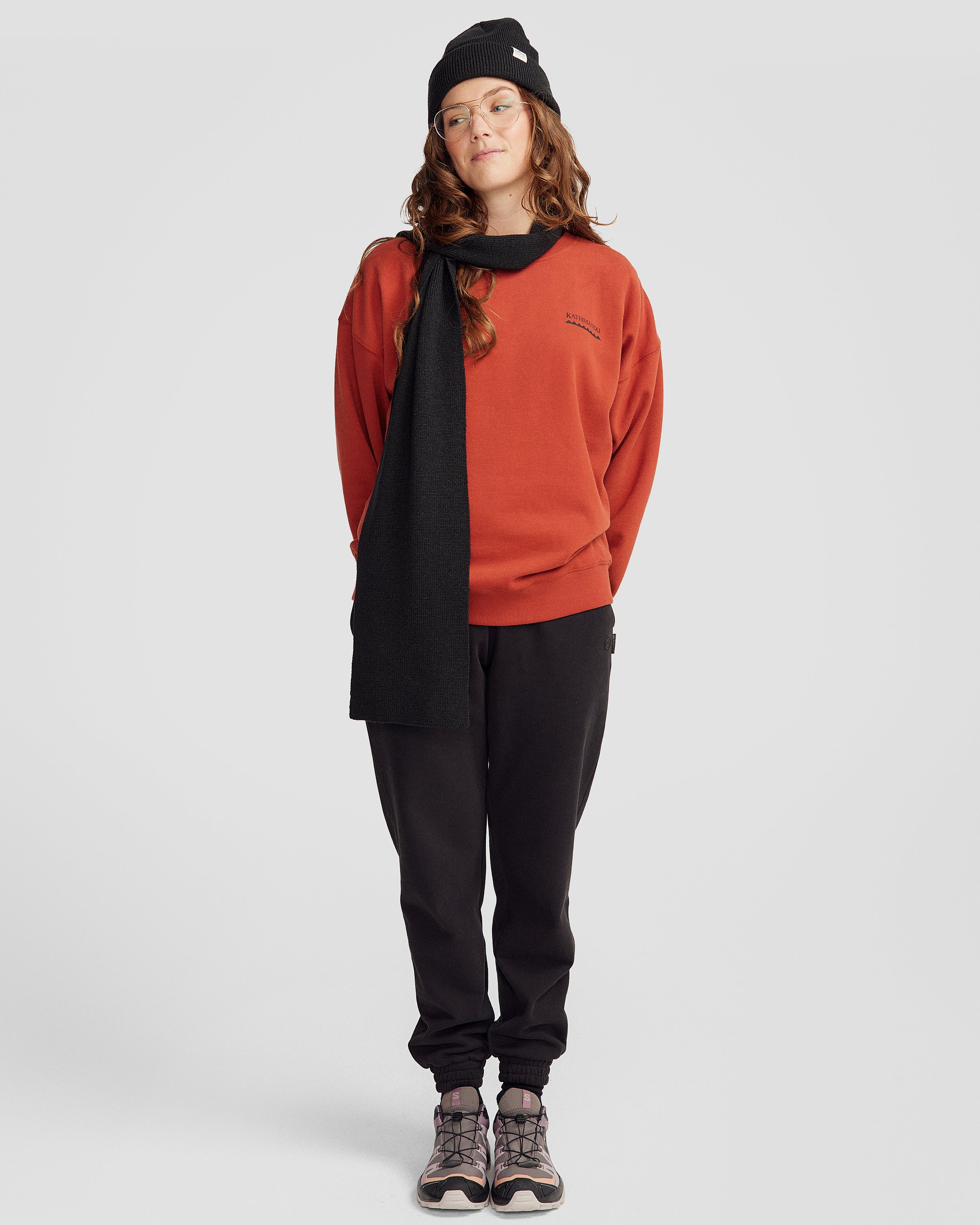 Heritage Logo Slouchy Brushed Crew Sweatshirt for Women - Cozy Redwood Pullover | Casual Outfit, Lounge Wear & Street Style Fashion