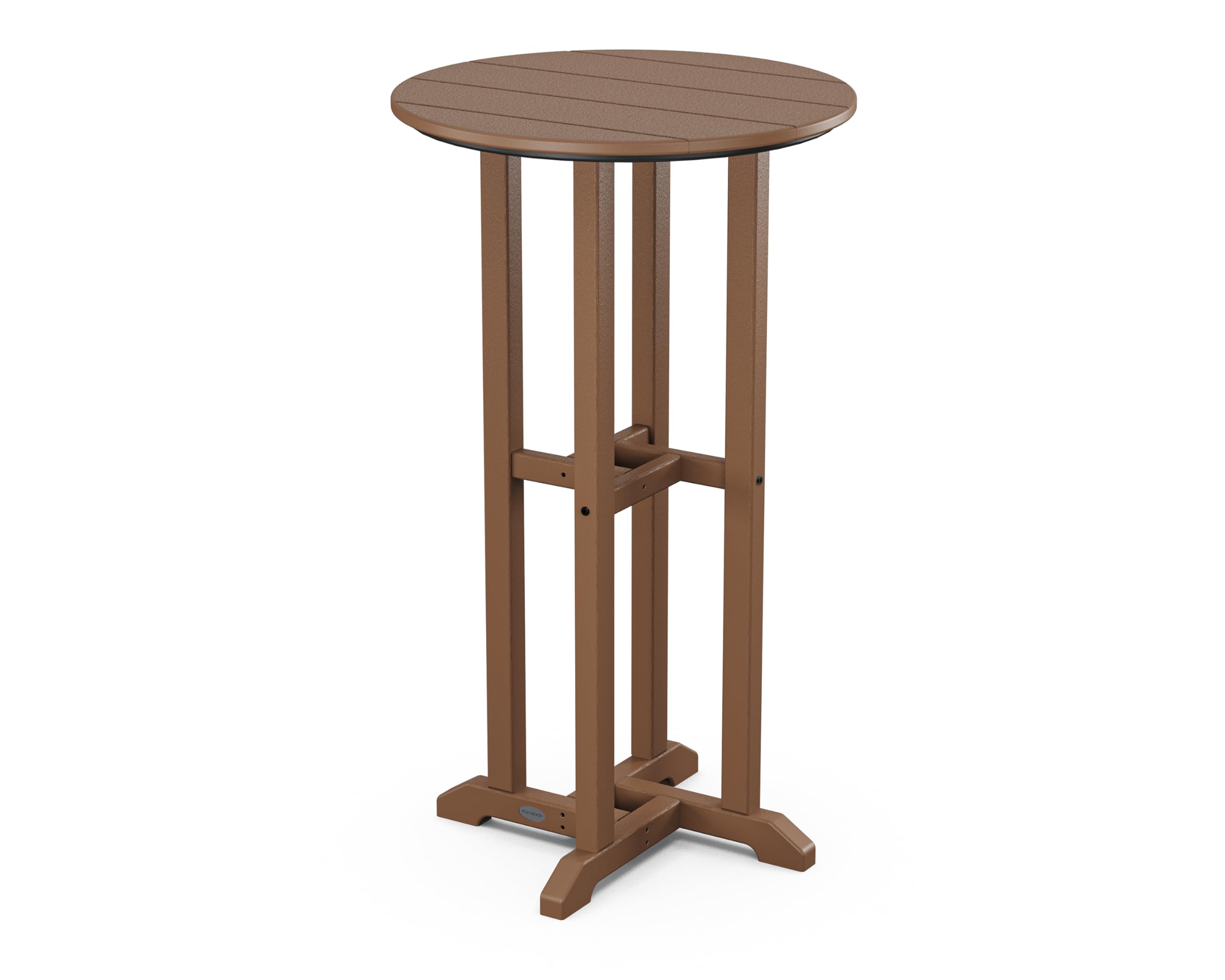 POLYWOOD RBT124TE 24-Inch Round Outdoor Bar Table - Teak Finish - Weather-Resistant Durable Poly Lumber - Perfect for Patio, Deck, Poolside & Backyard Dining