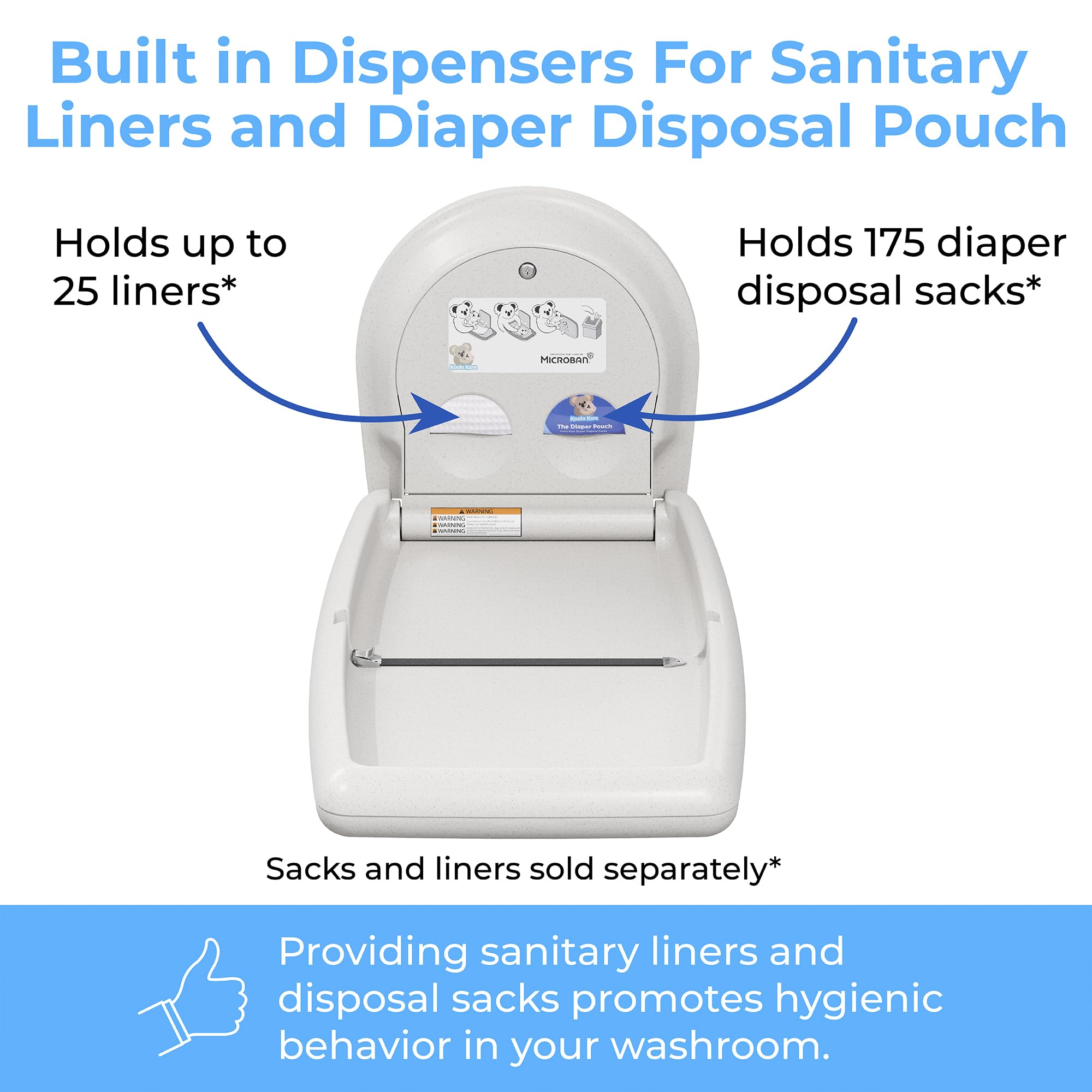 Koala Kare KB301-05 Vertical Wall Mount Baby Changing Station - Foldable Plastic Diaper Table with Safety Straps (White Granite) for Nursery, Daycare & Public Restrooms