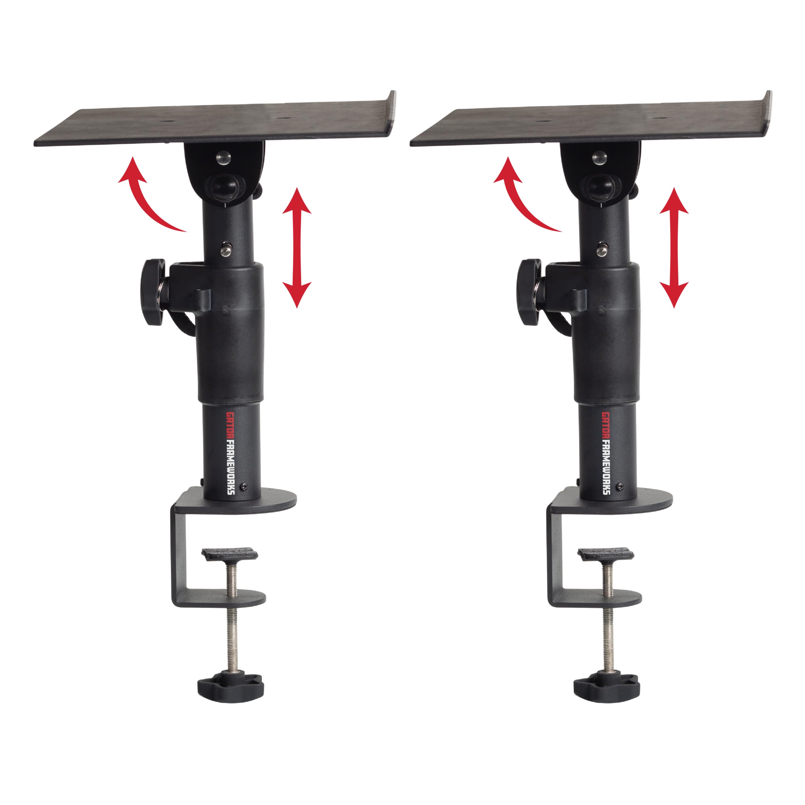 Gator Frameworks Desktop Clamp-On Studio Monitor & Speaker Stands (Set of 2) - Heavy Duty Adjustable Mount for Home & Professional Audio Setup - Perfect for Music Production, Gaming & Streaming Studios