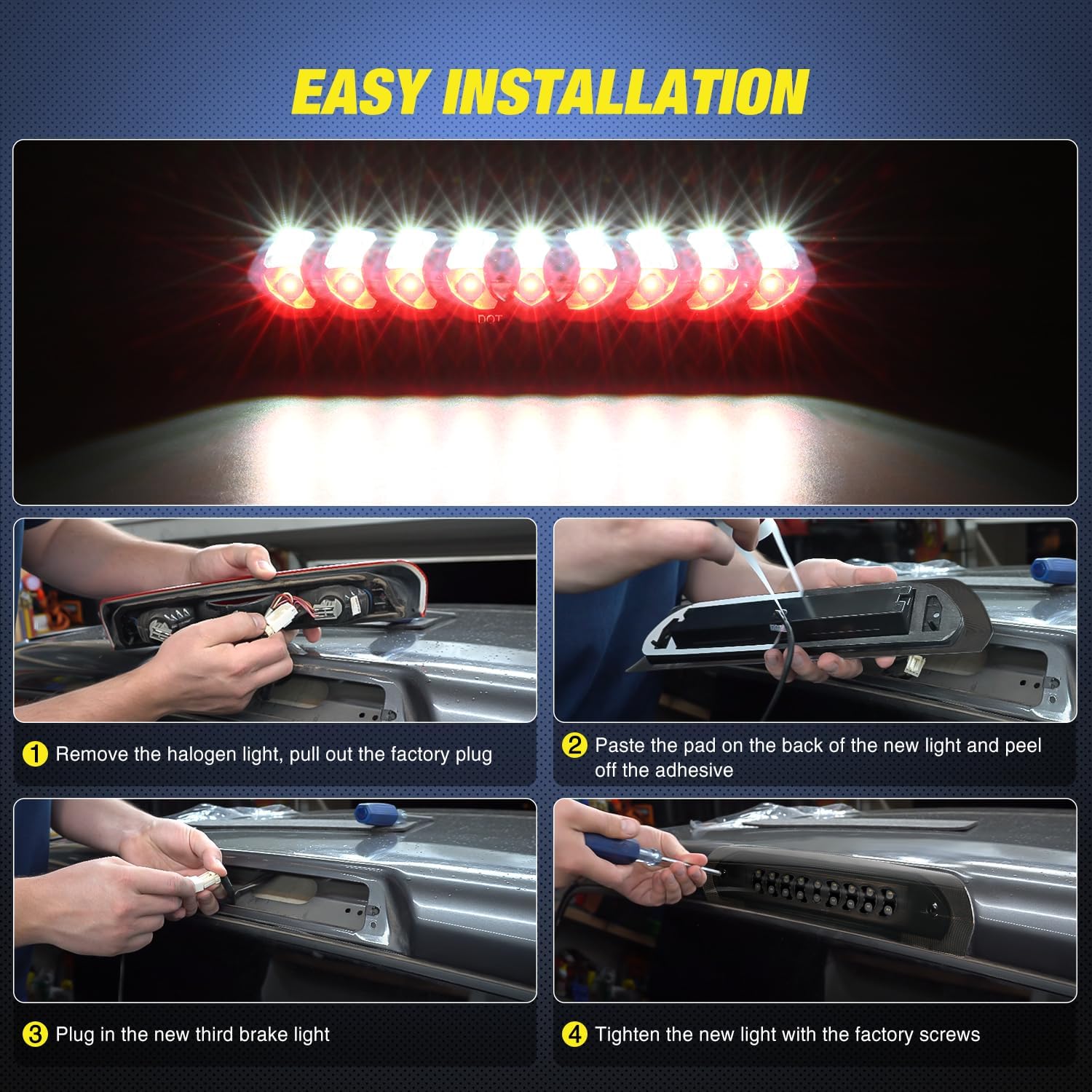 2002-2009 Dodge Ram 1500/2500/3500 Third Brake Light Replacement - High Quality LED Stop Lamp for Pickup Trucks - Perfect for Night Driving & Enhanced Safety