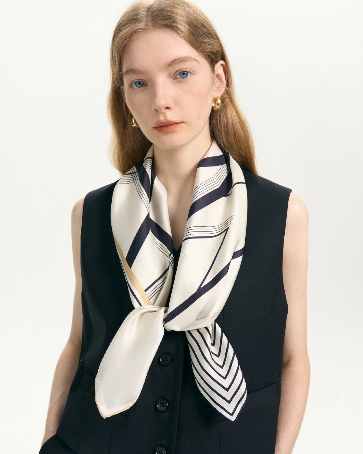 Elegant Asymmetric Stripe Print Silk Scarf for Women - Lightweight Fashion Accessory for Office, Party & Travel