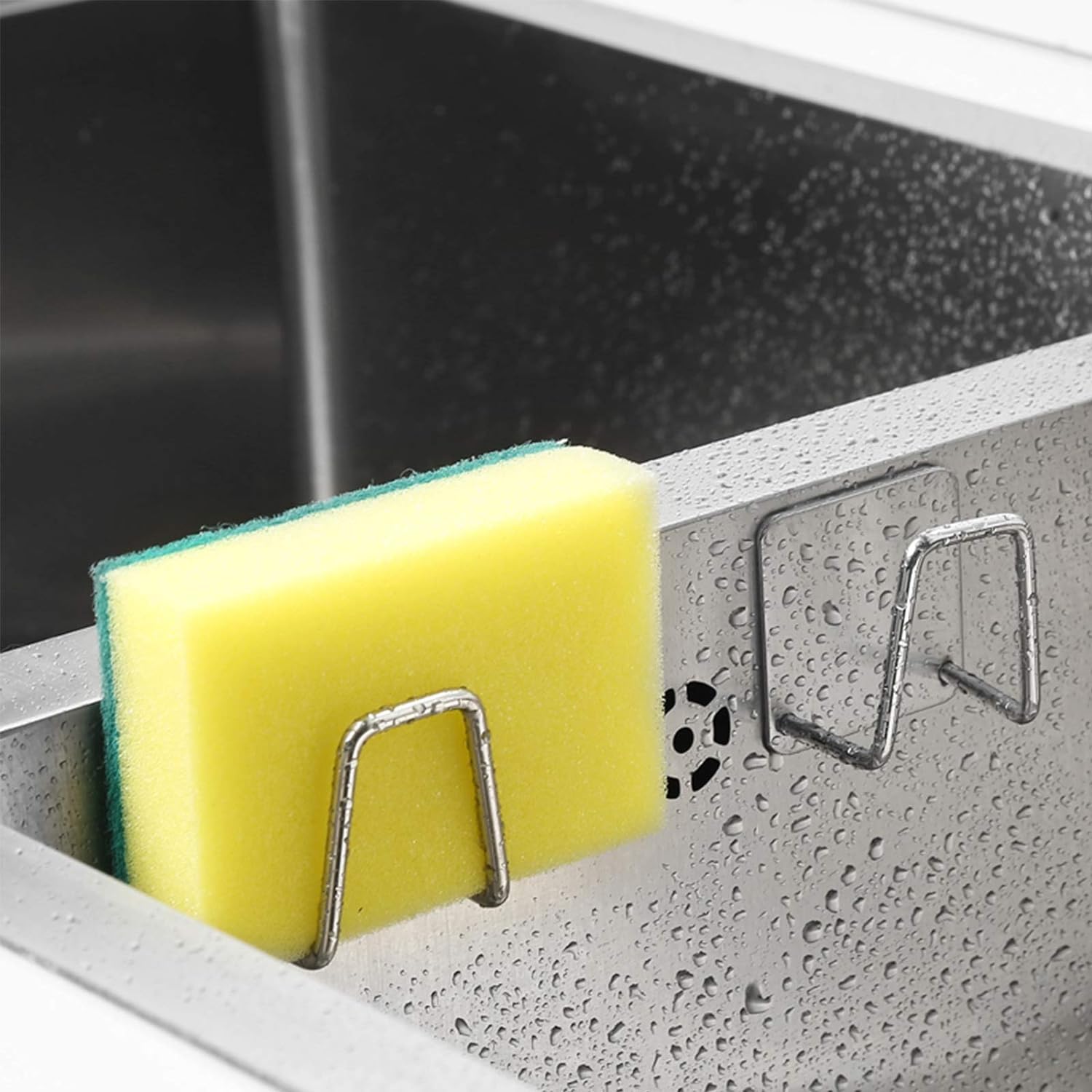 Stainless Steel Sponge Holder for Kitchen Sink - Adhesive Scrubber Hanger & Storage Rack for Dishcloth, Scouring Pad, and Cleaning Tools - Perfect for Organizing Sink Area and Keeping Countertops Dry