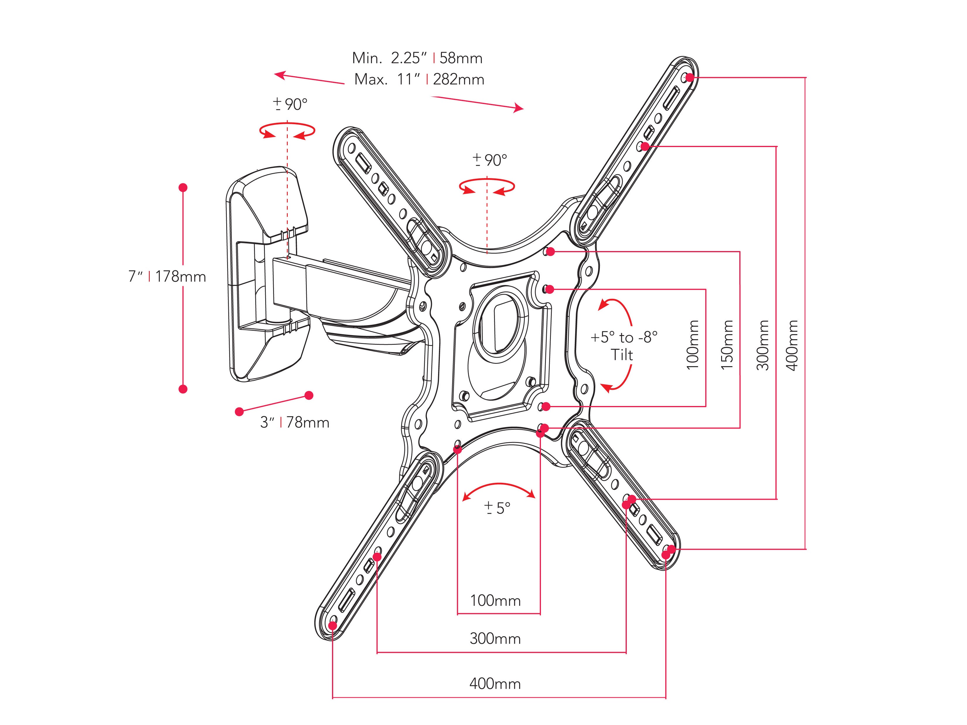 Full Motion Articulating TV Wall Mount Bracket for 23-55 Inch Flat Screen TVs - Extendable Swivel Tilt Adjustable for Living Room, Bedroom & Home Theater Installation