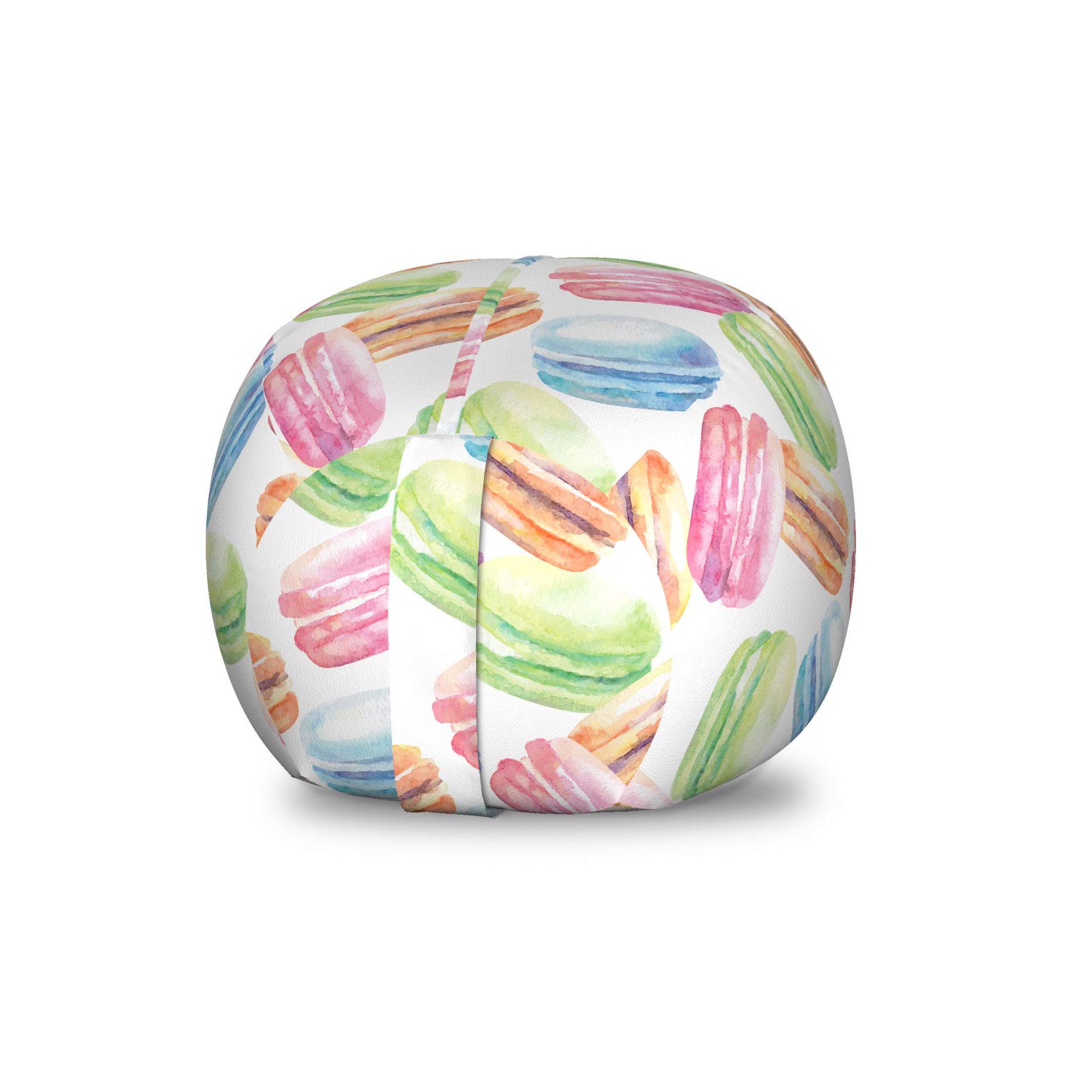 Ambesonne Pastel Macaron Watercolor Toy Storage Bag Chair - Pistachio Raspberry Pumpkin Cinnamon Blackberry Pattern, Washable Stuffed Animal Organizer for Kids Room, Small Multicolor - Perfect for Nursery, Playroom & Bedroom Organization