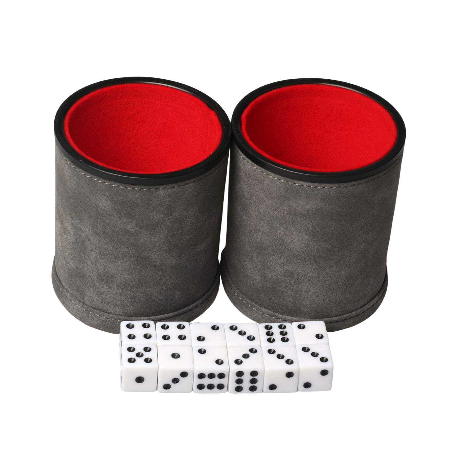 Premium 2-Pack Leatherette Dice Cup Set with 12 Dice - Felt Lined Interior for Quiet Rolls - Perfect for Liar's Dice, Farkle, Yahtzee & Board Game Nights - Casino Style Game Accessories for Family Gatherings & Party Games