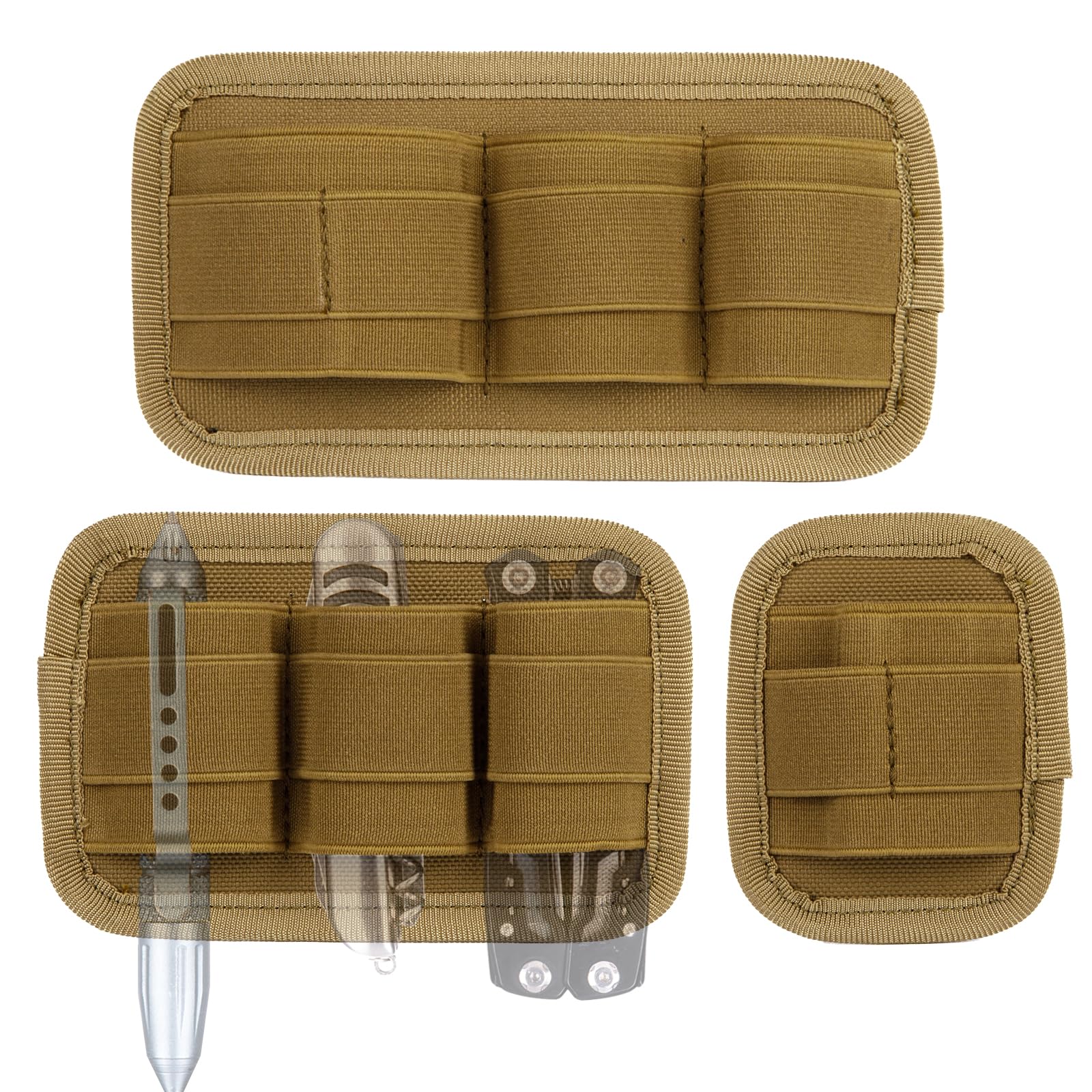 3-Pack Tactical Elastic Modular Organizer - EDC Insert Pouch Panel with Hook & Loop Backing - Durable Accessories Holder for Backpacks, Bags & Gear (Includes 2 D-Rings) - Perfect for Camping, Hiking, Travel & Everyday Carry Organization