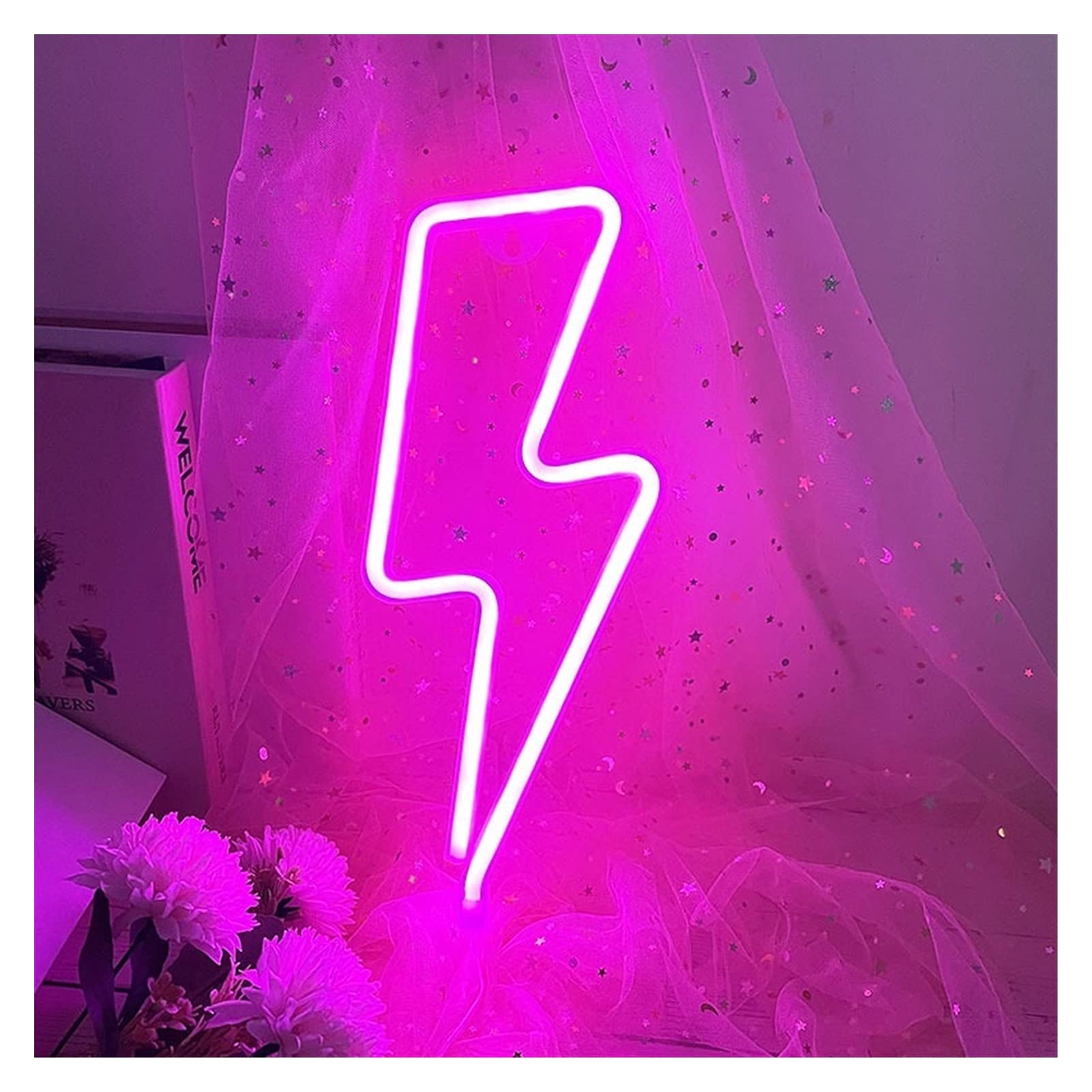 Lightning Bolt LED Neon Sign - Pink Glow Neon Lights for Bedroom & Game Room Decor - Creative Hanging Lamp for Wall, Party, and Gaming Setup