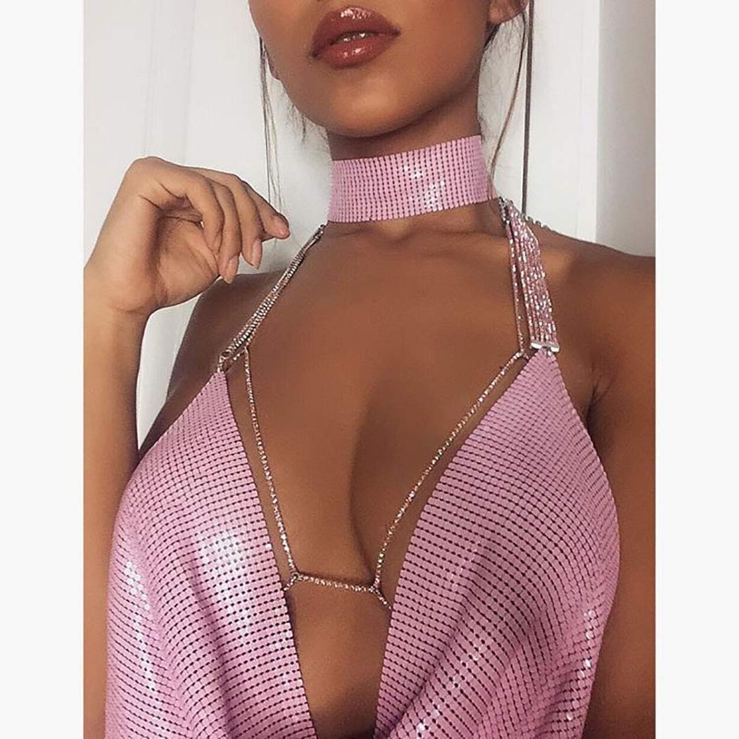 Boho Sequins Body Chain Bra Bikini Top - Shimmer Backless Halter Crop Top for Women | Beach Party, Festival, Swimwear Accessory, Body Jewelry for Summer Vacations