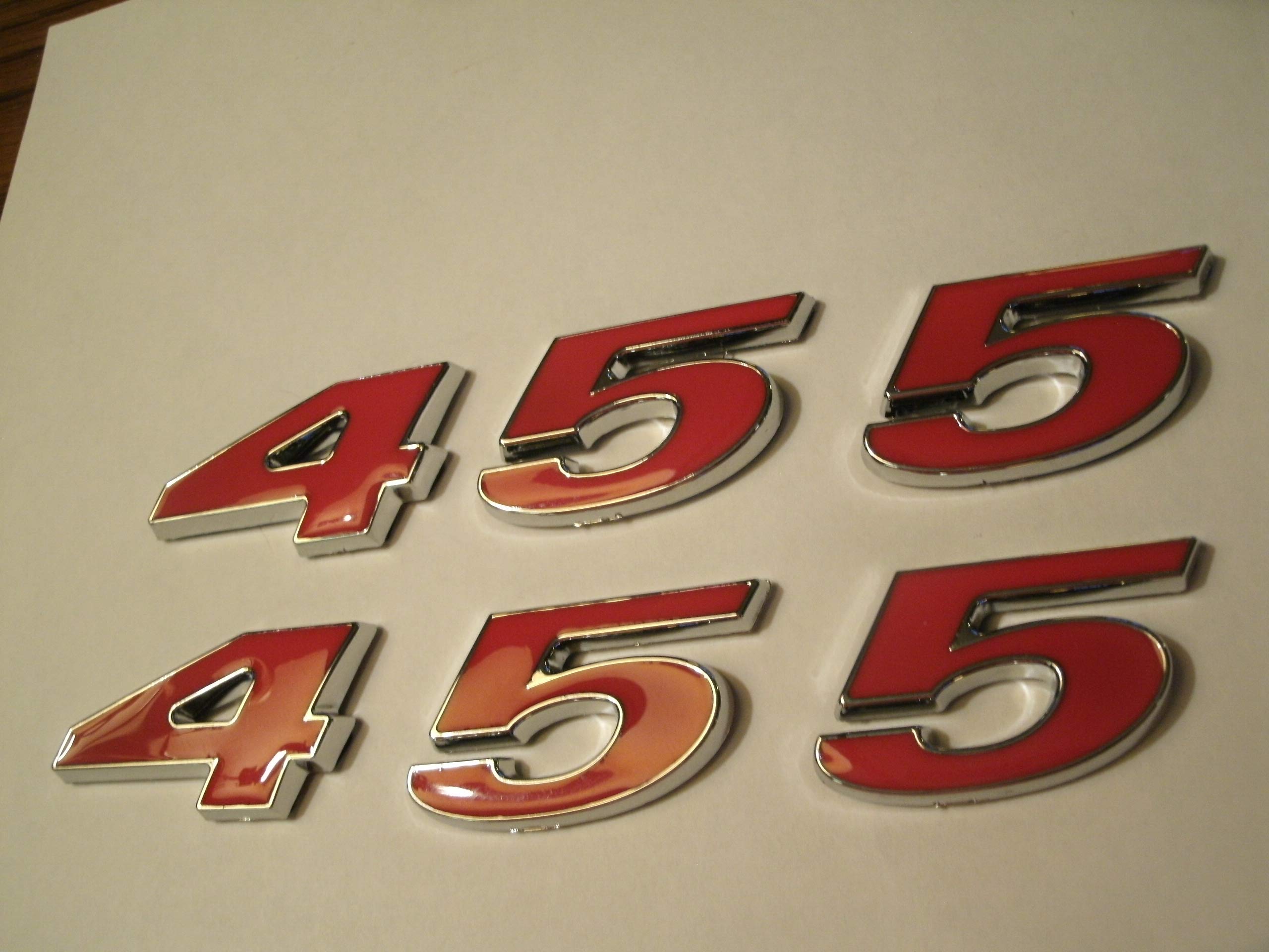 Pair of Generic 455 Engine ID Emblems in Red - Perfect for Car Restoration, Custom Builds & Automotive Decoration